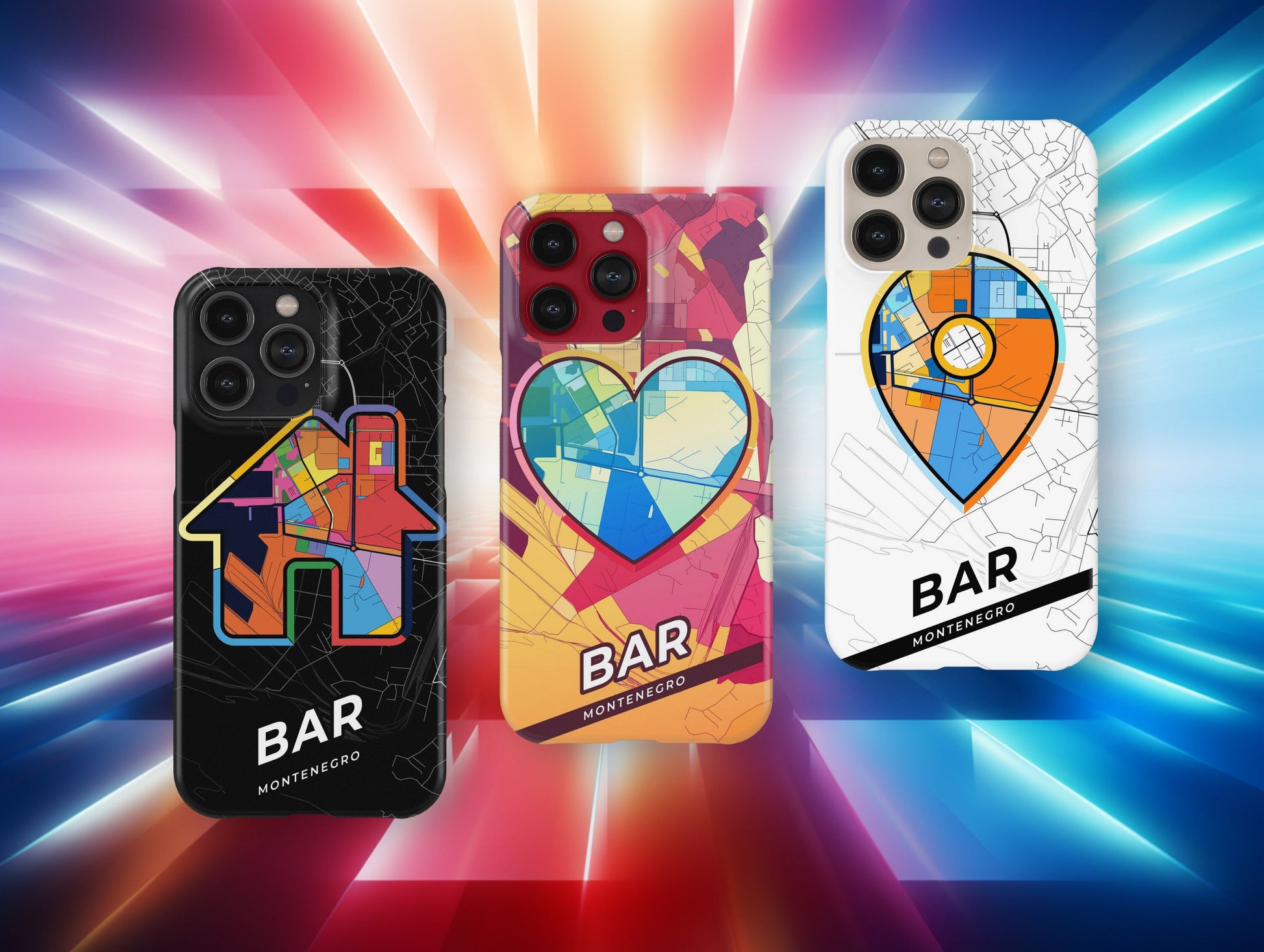 Bar Montenegro slim phone case with colorful icon. Birthday, wedding or housewarming gift. Couple match cases.