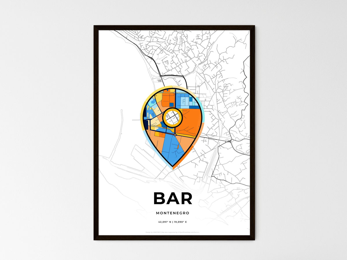 Bar Montenegro wedding art map with pointer icon