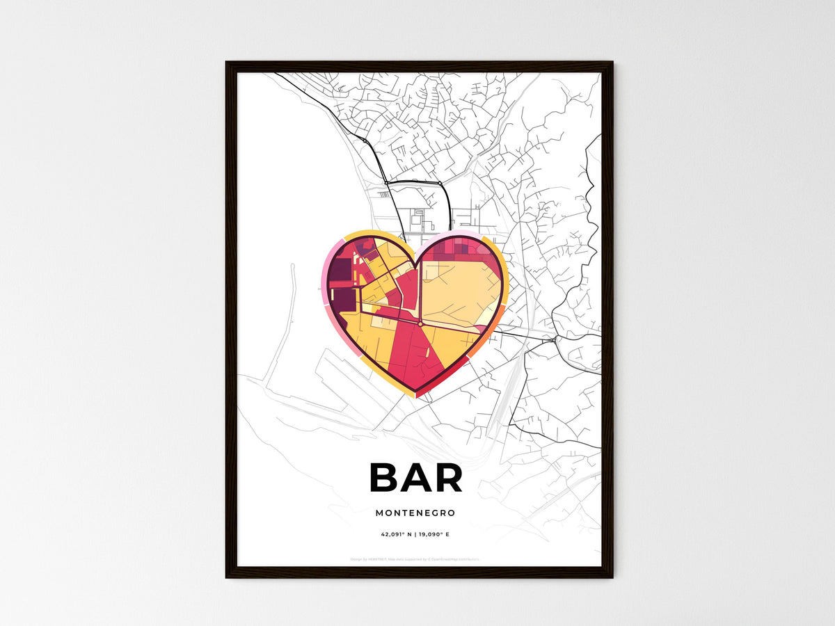 Bar Montenegro wedding art map with heart icon