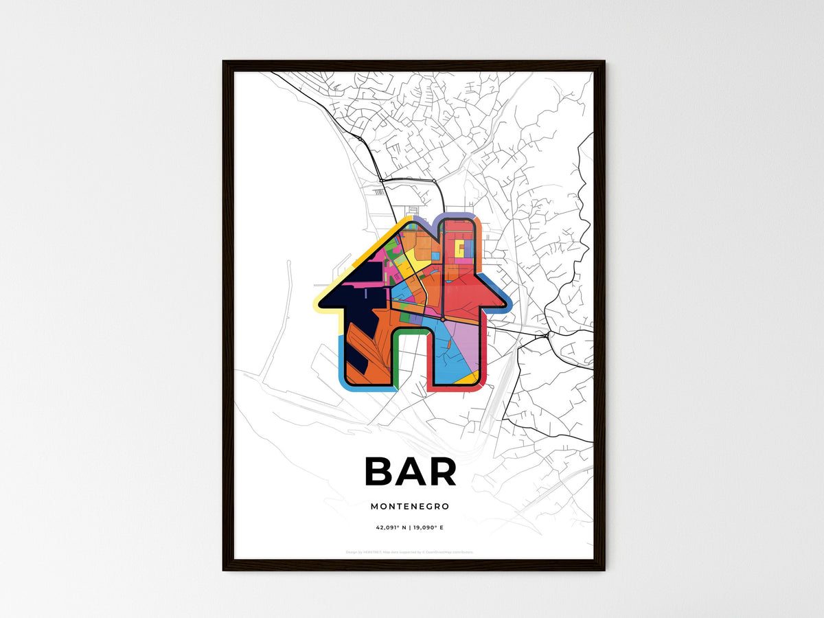 Bar Montenegro wedding art map with home icon