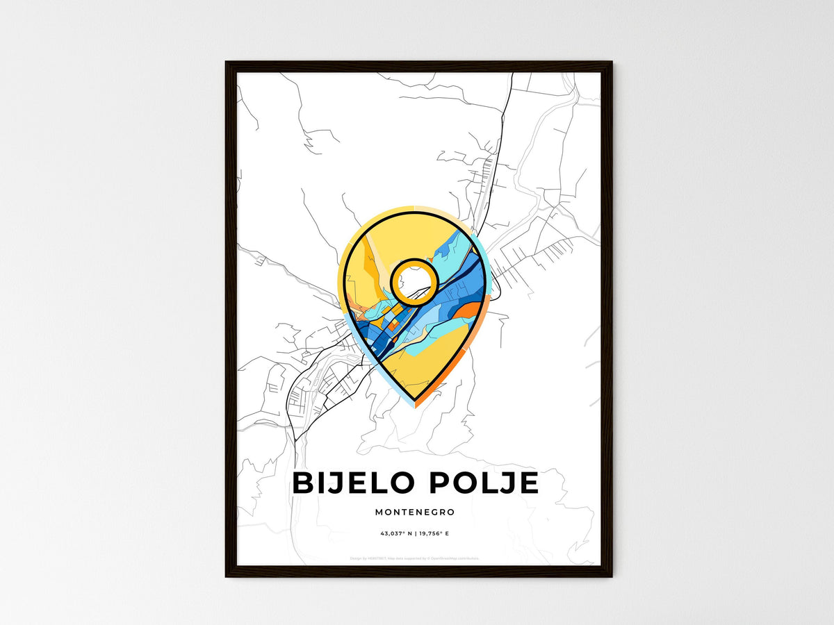 Bijelo Polje Montenegro wedding art map with pointer icon