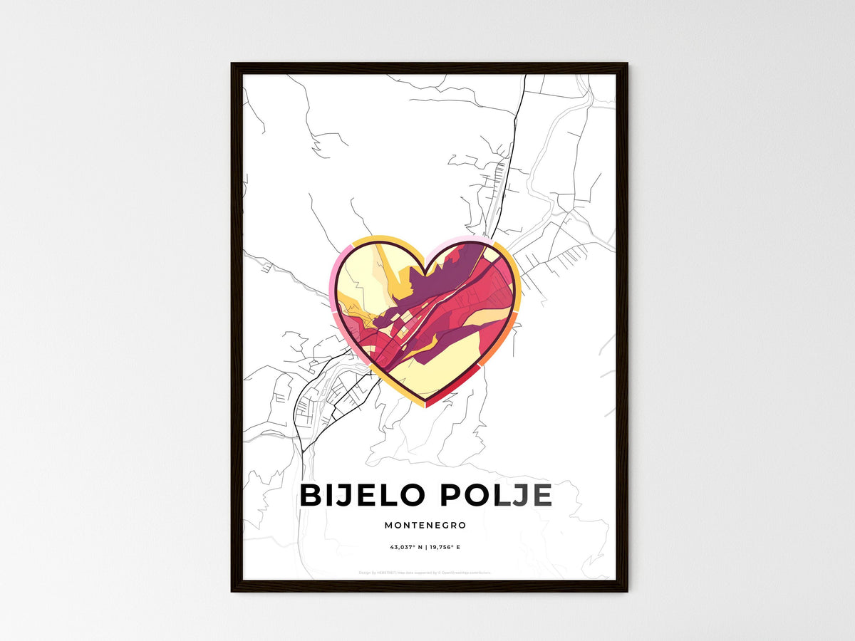 Bijelo Polje Montenegro wedding art map with heart icon