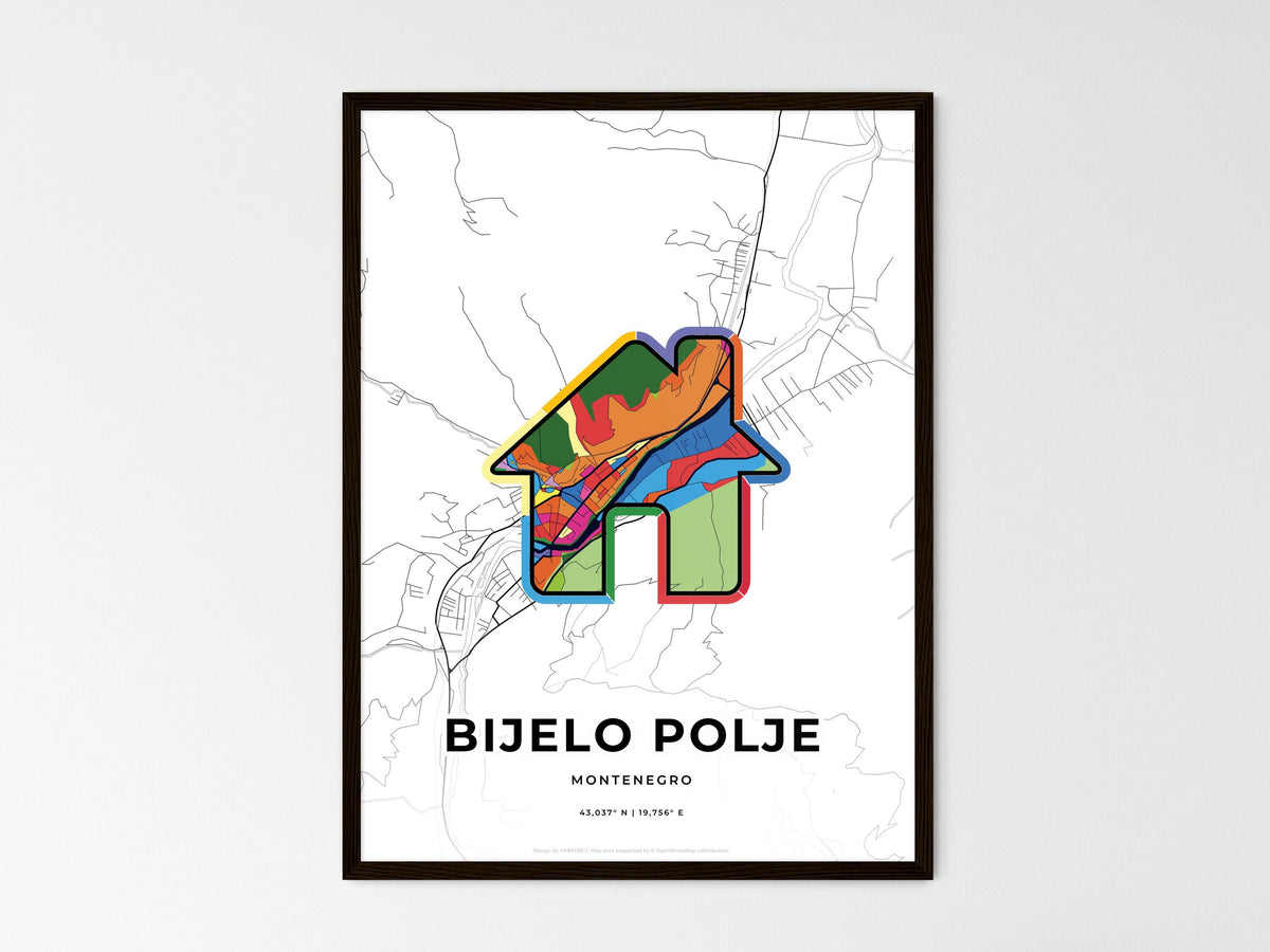 Bijelo Polje Montenegro wedding art map with home icon