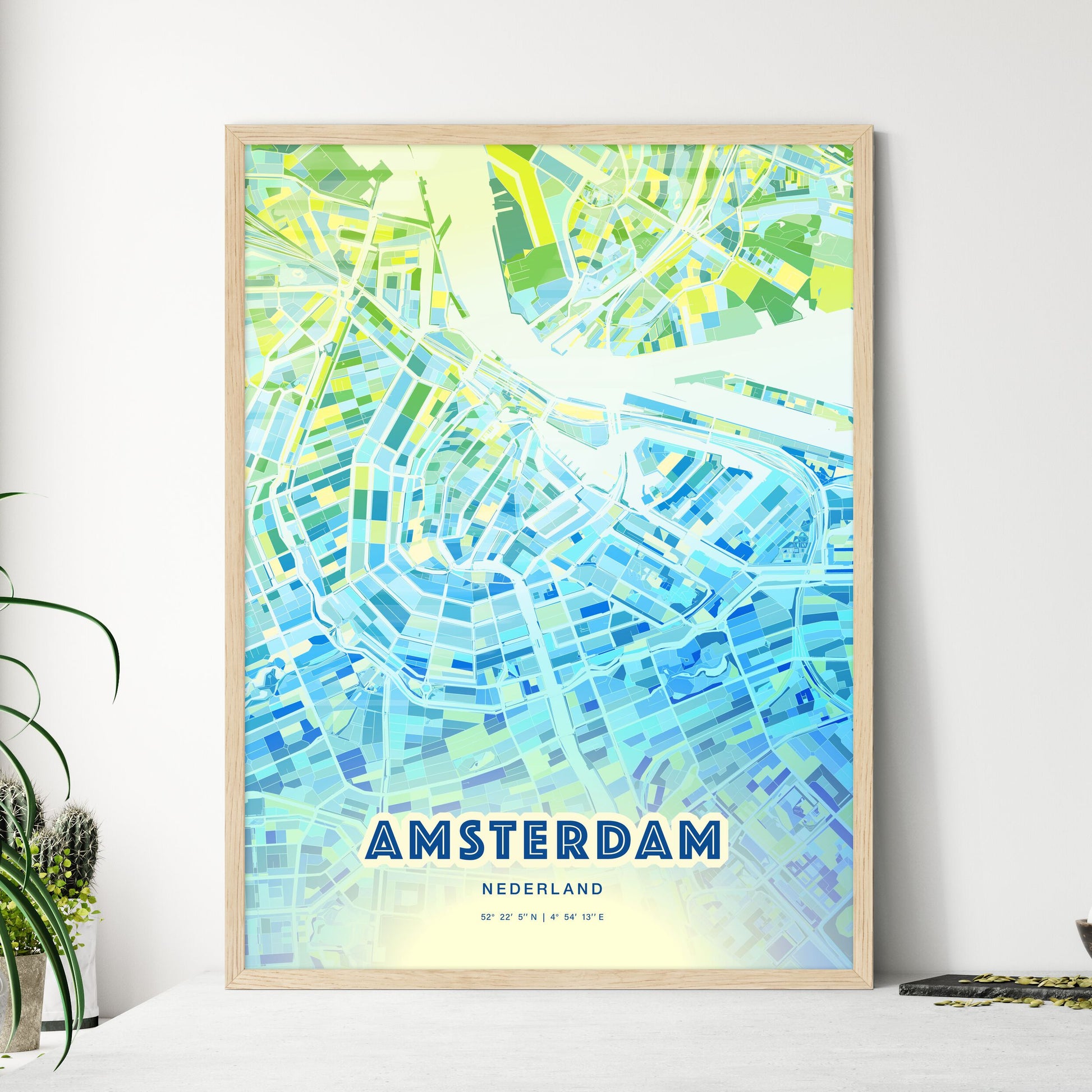 Colorful AMSTERDAM NETHERLANDS Fine Art Map Cool Blue