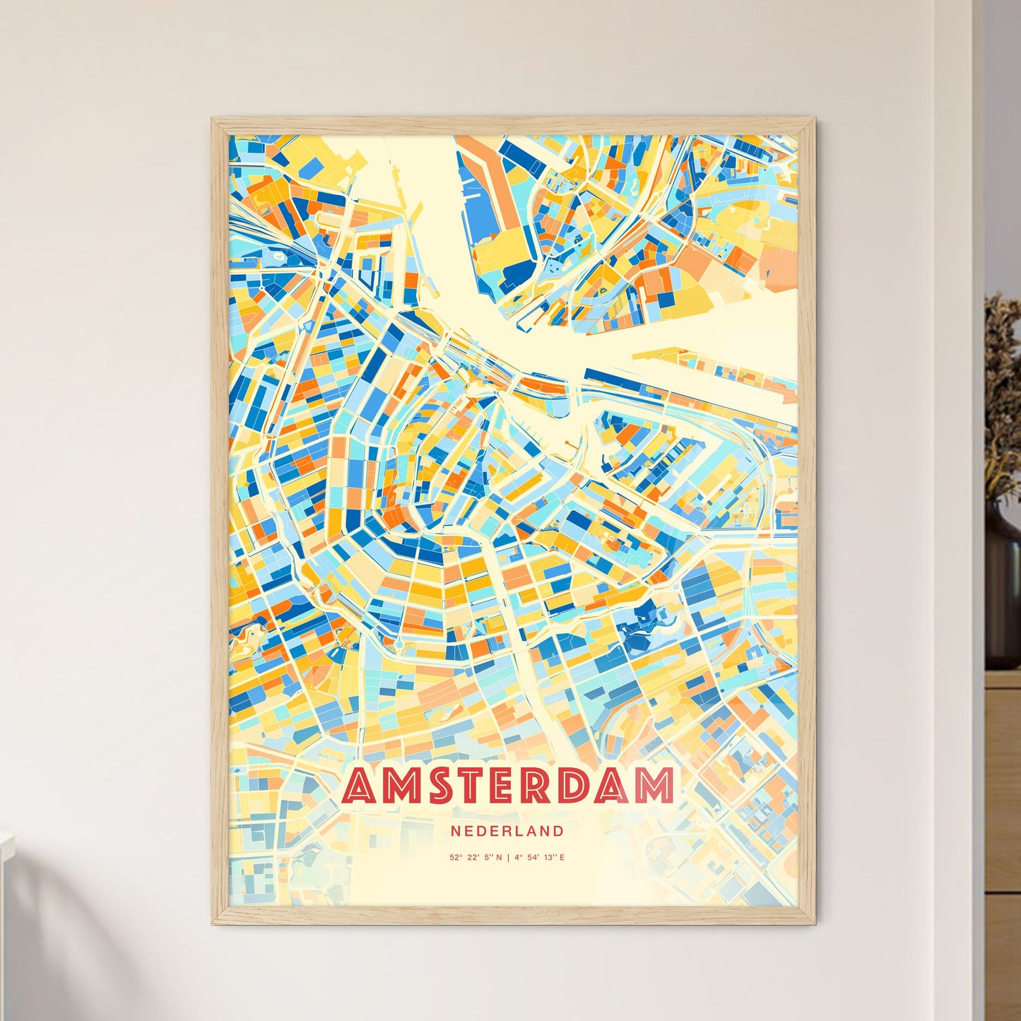 Colorful Amsterdam Netherlands Fine Art Map Blue Orange