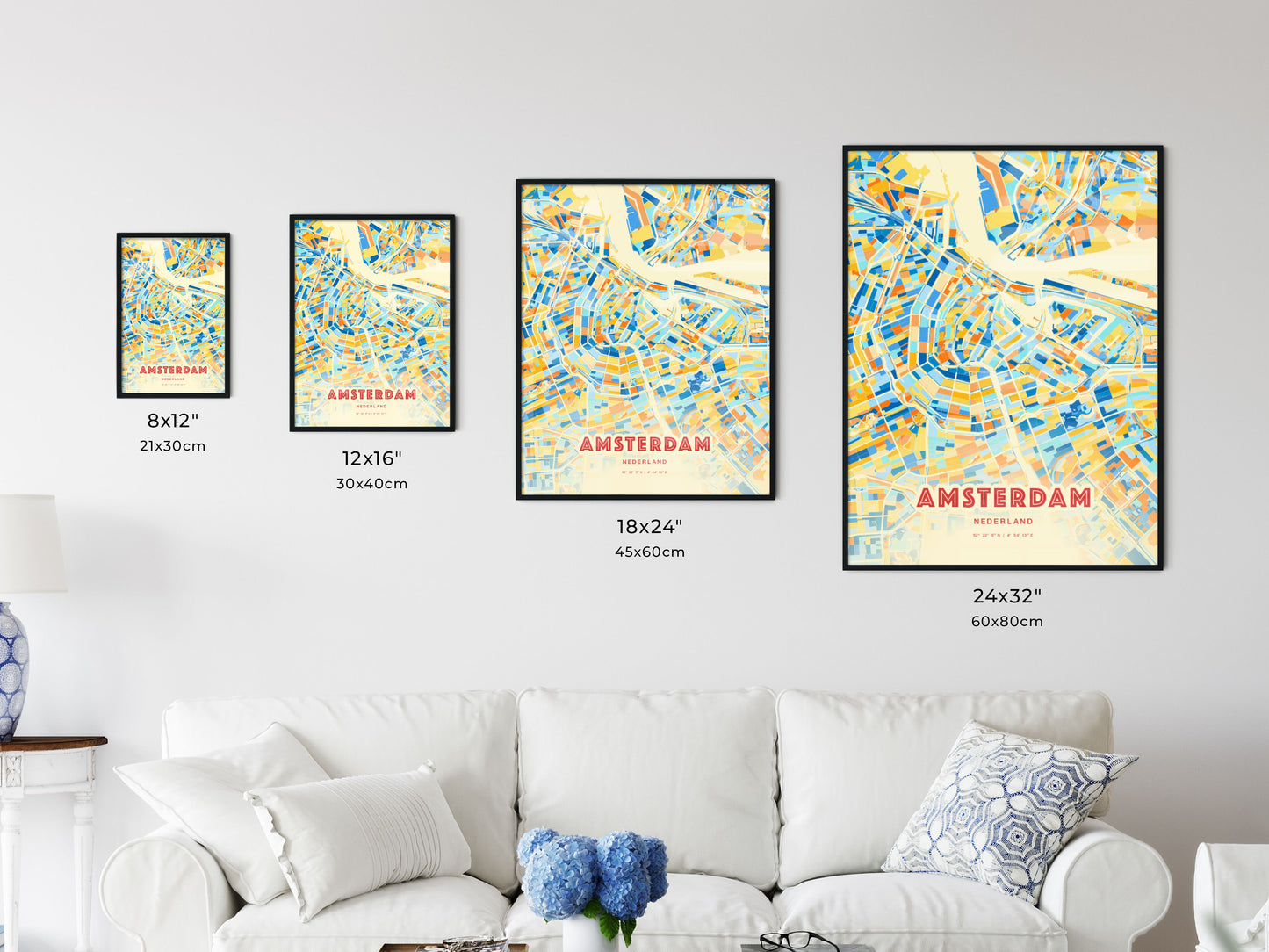 Colorful AMSTERDAM NETHERLANDS Fine Art Map Blue Orange