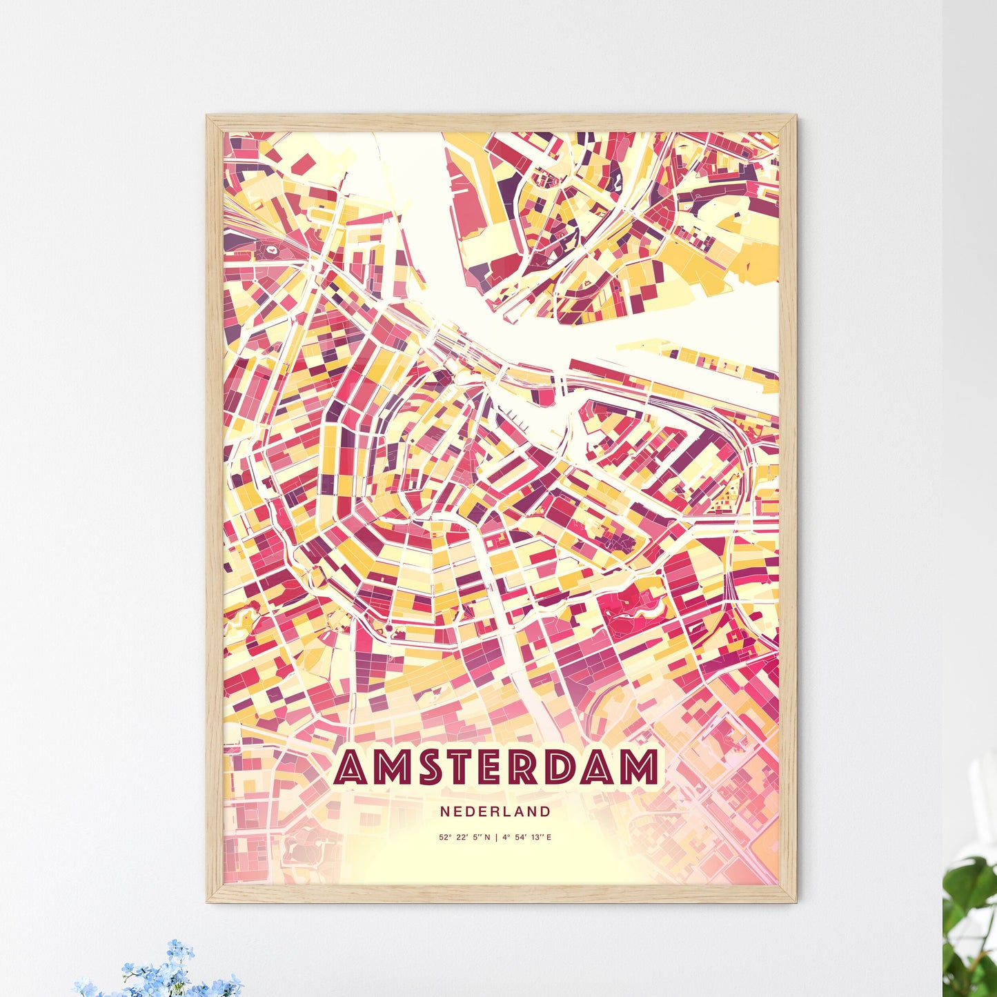 Colorful AMSTERDAM NETHERLANDS Fine Art Map Hot Red