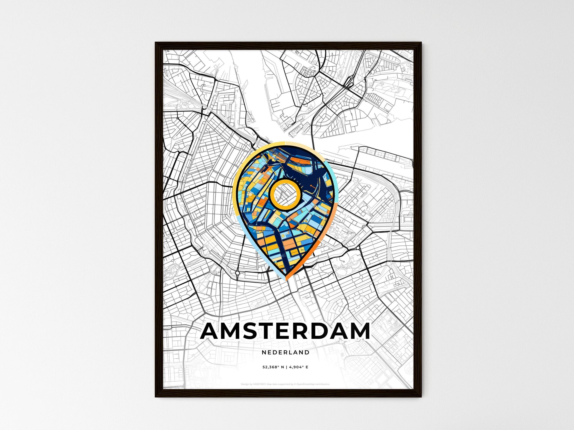 Amsterdam Netherlands wedding art map with pointer icon