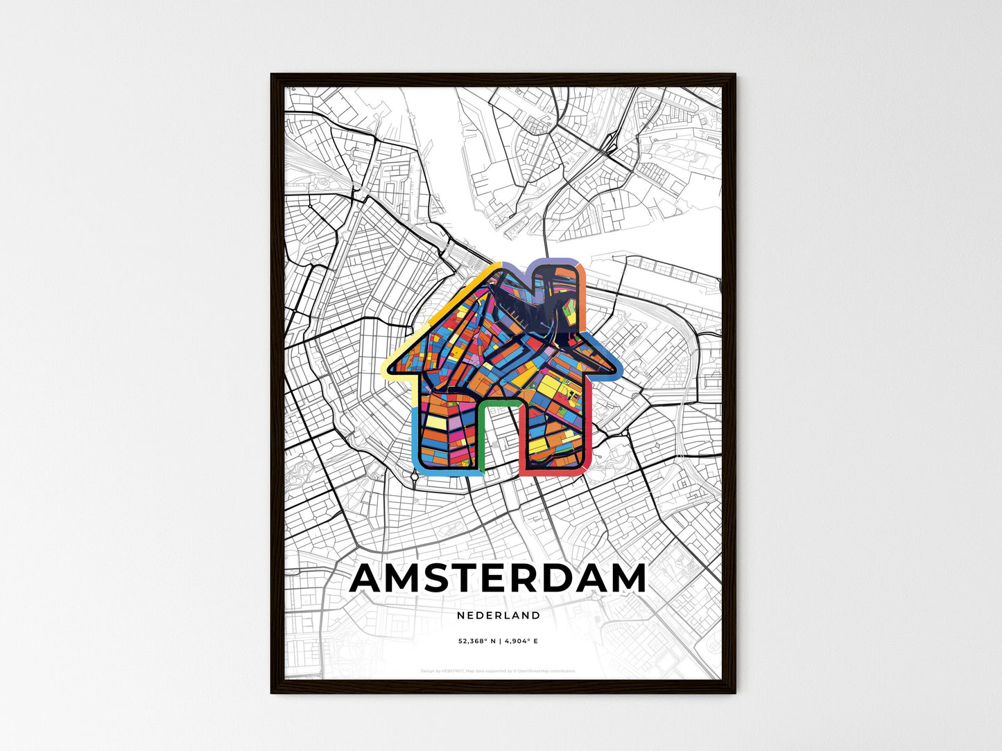 Amsterdam Netherlands wedding art map with home icon