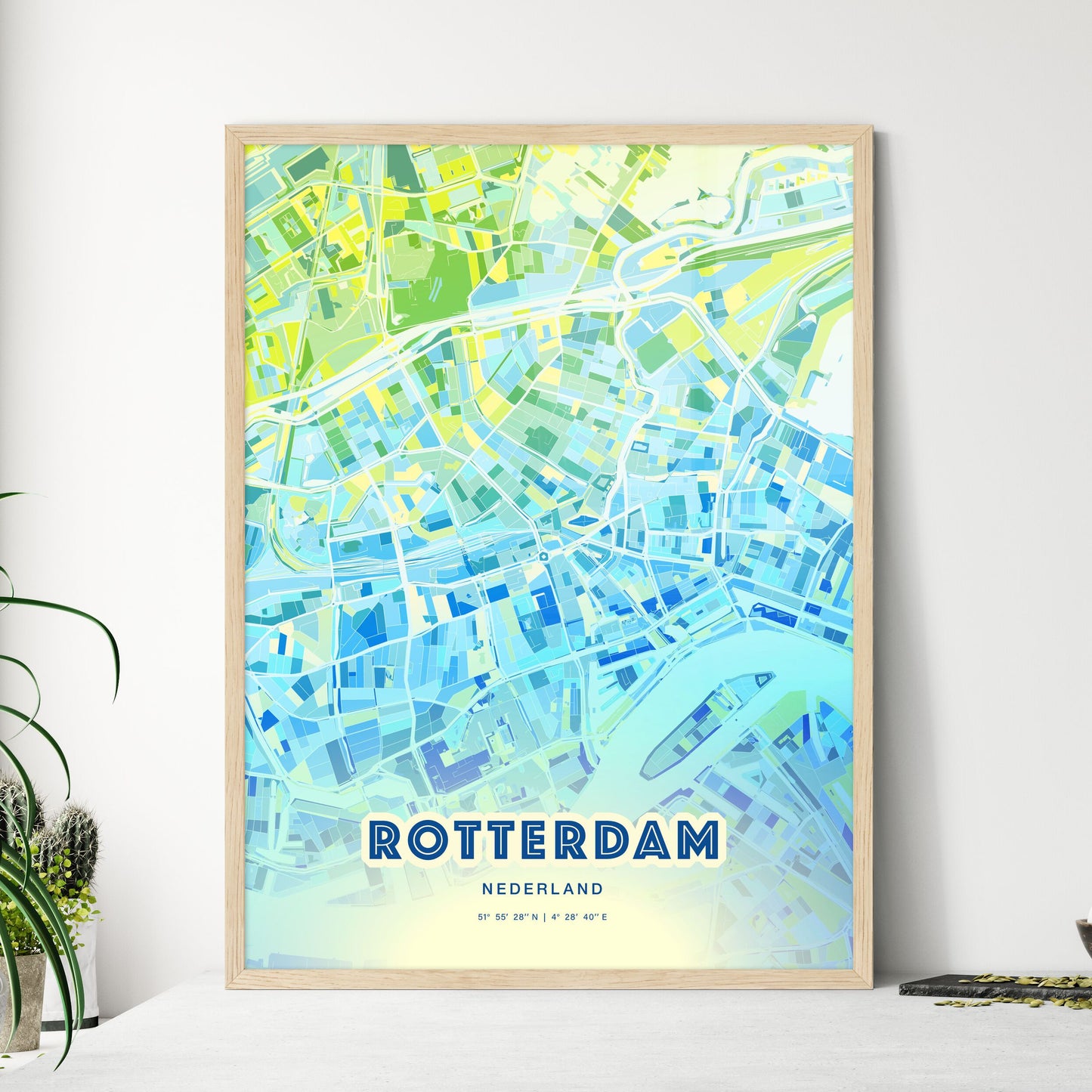 Colorful ROTTERDAM NETHERLANDS Fine Art Map Cool Blue