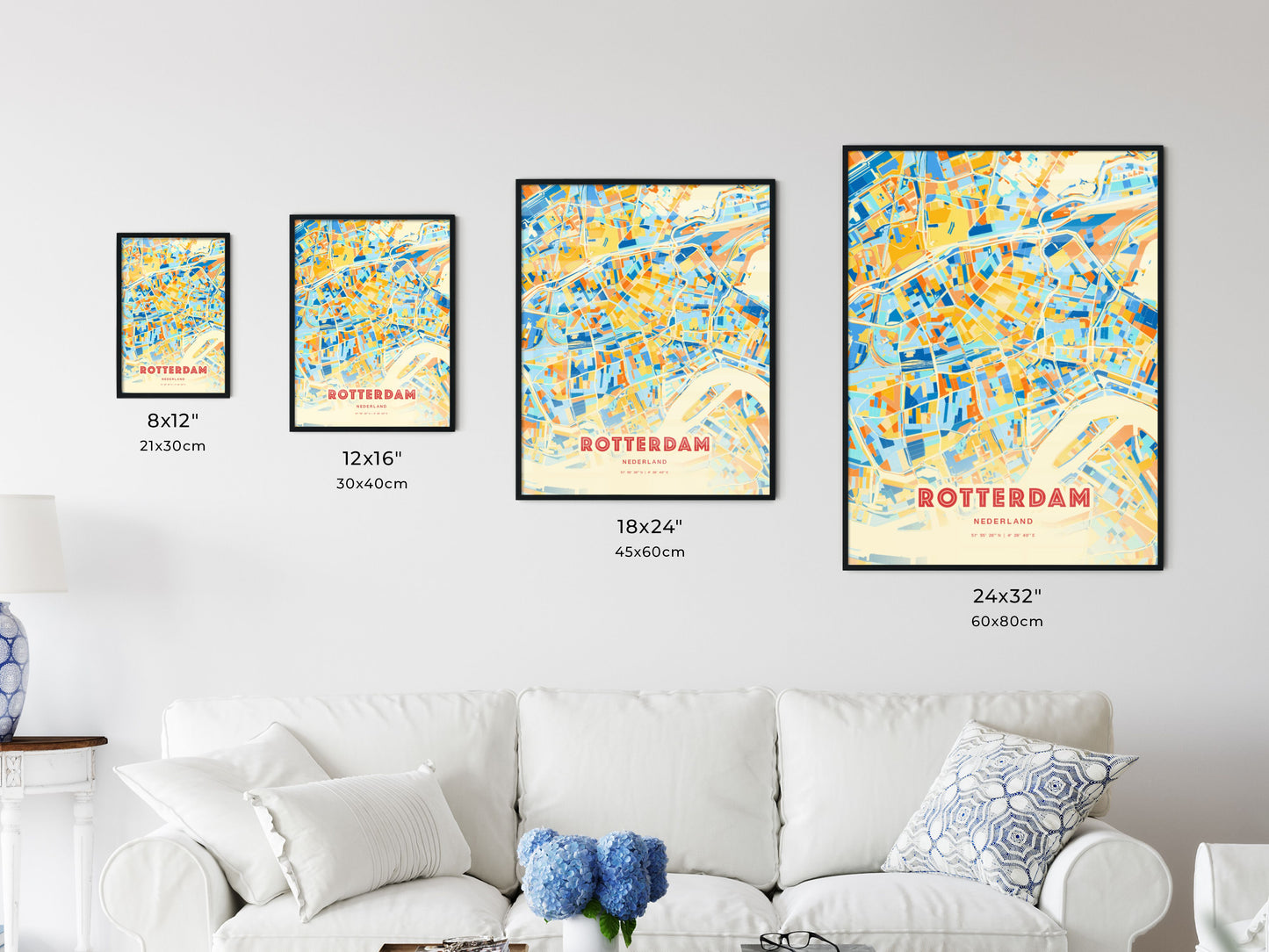 Colorful ROTTERDAM NETHERLANDS Fine Art Map Blue Orange