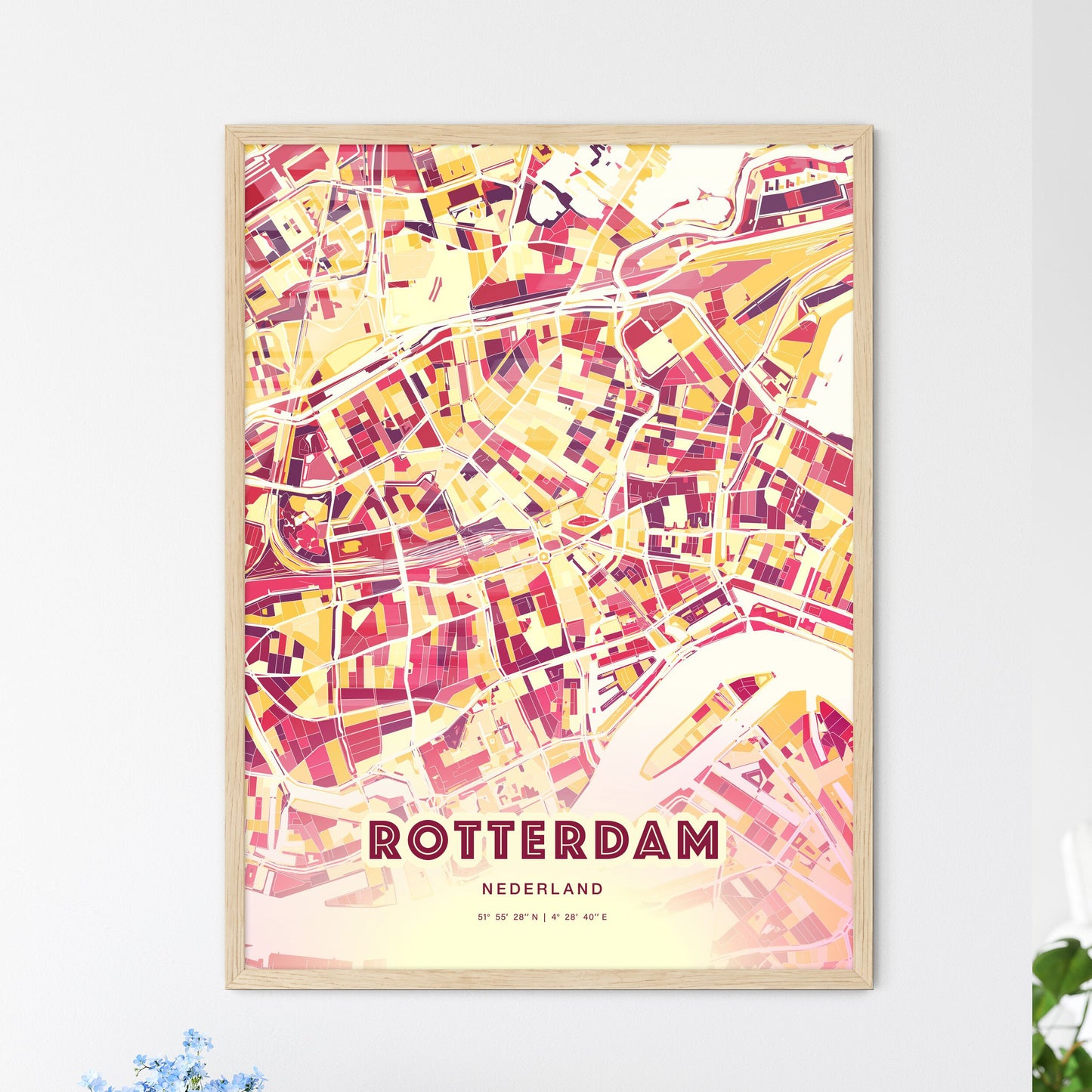 Colorful ROTTERDAM NETHERLANDS Fine Art Map Hot Red