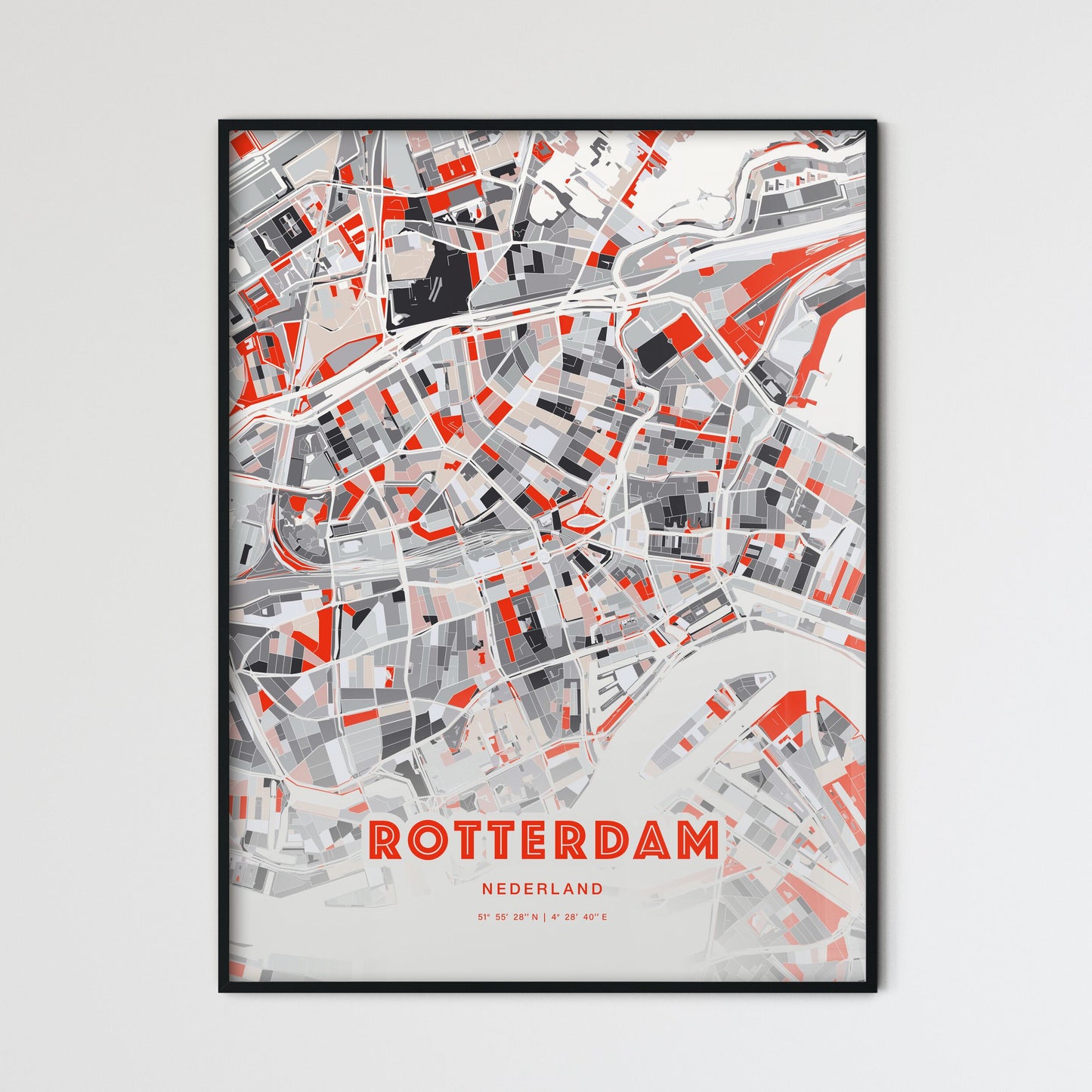 Colorful ROTTERDAM NETHERLANDS Fine Art Map Modern