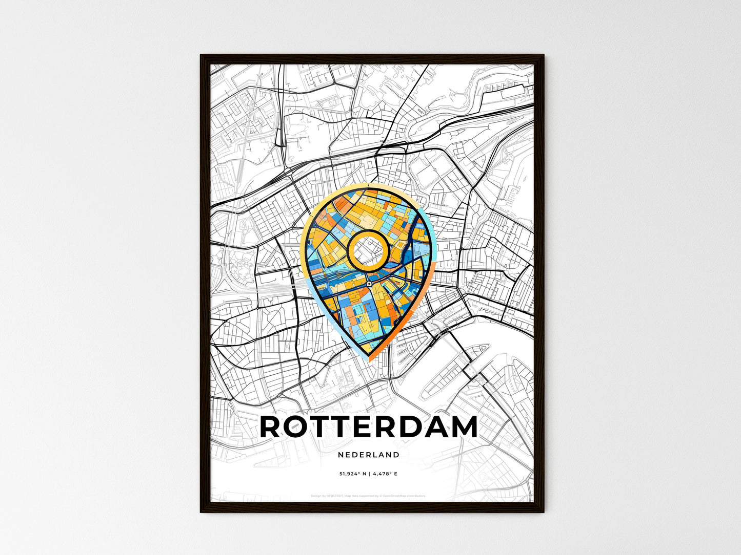 Rotterdam Netherlands wedding art map with pointer icon