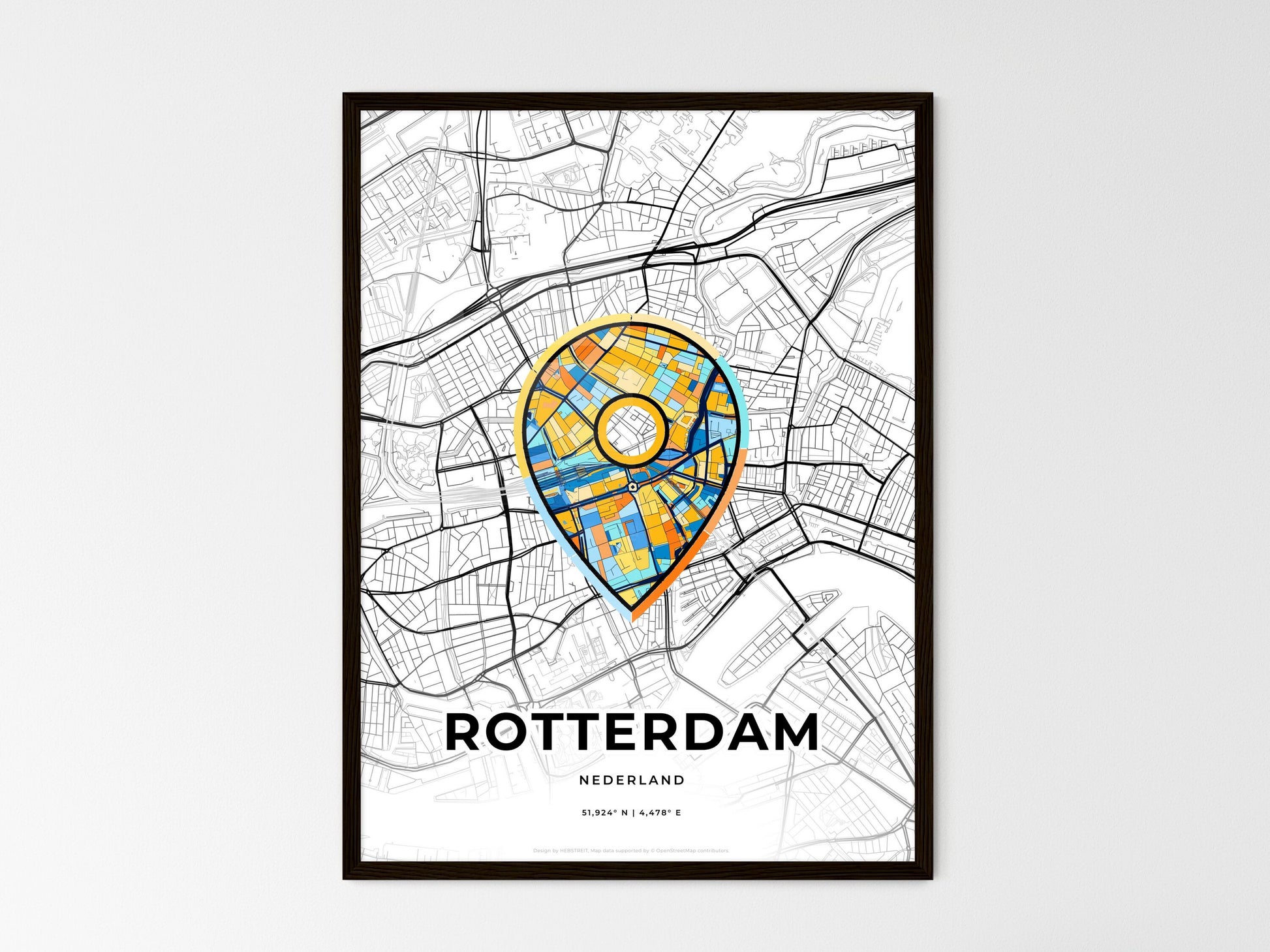 Rotterdam Netherlands wedding art map with pointer icon