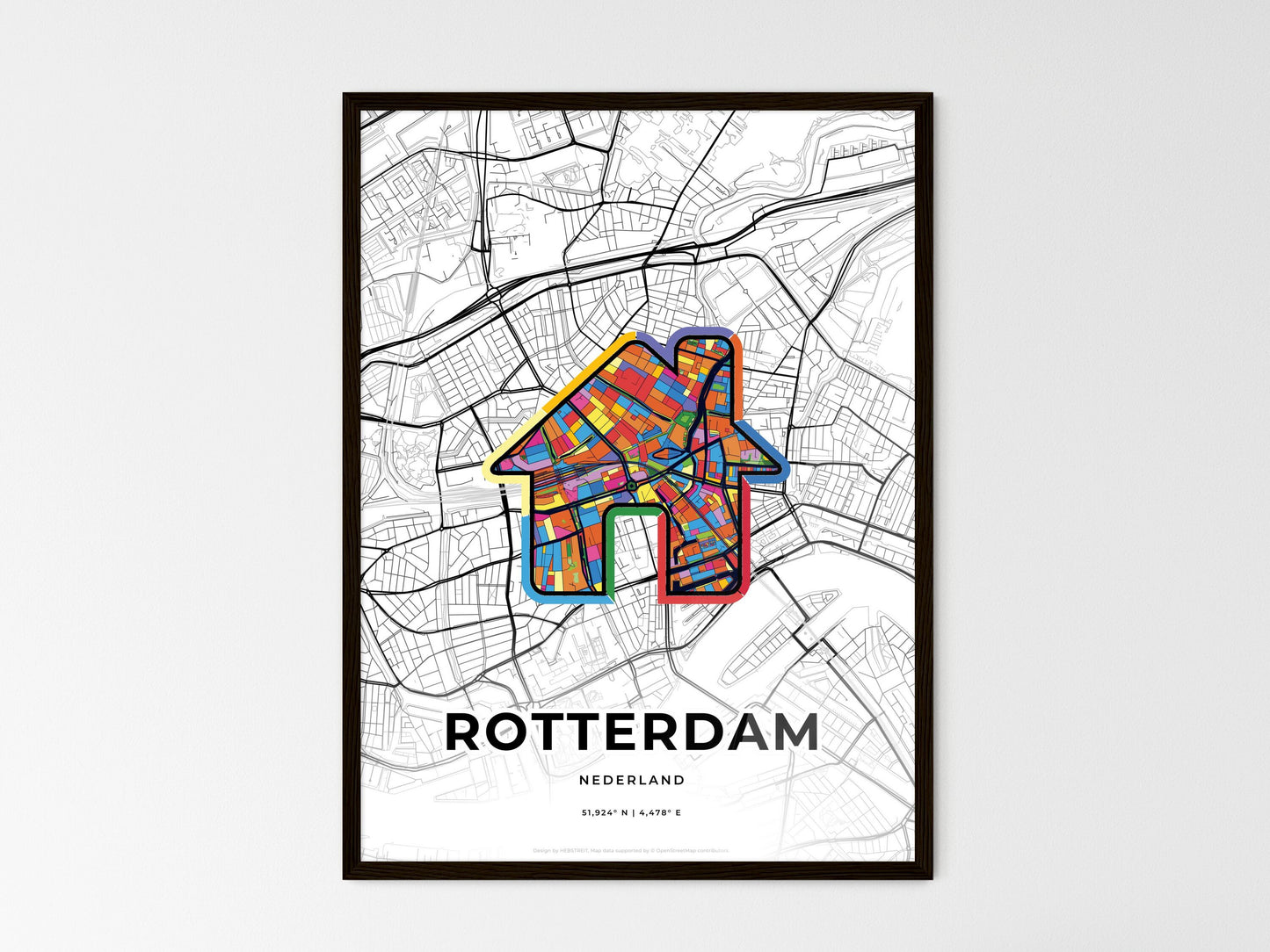 Rotterdam Netherlands wedding art map with home icon
