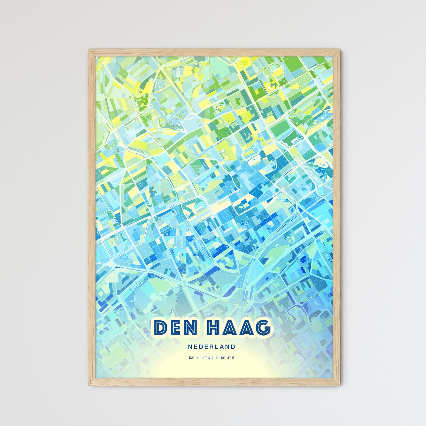 Colorful THE HAGUE NETHERLANDS Fine Art Map Cool Blue