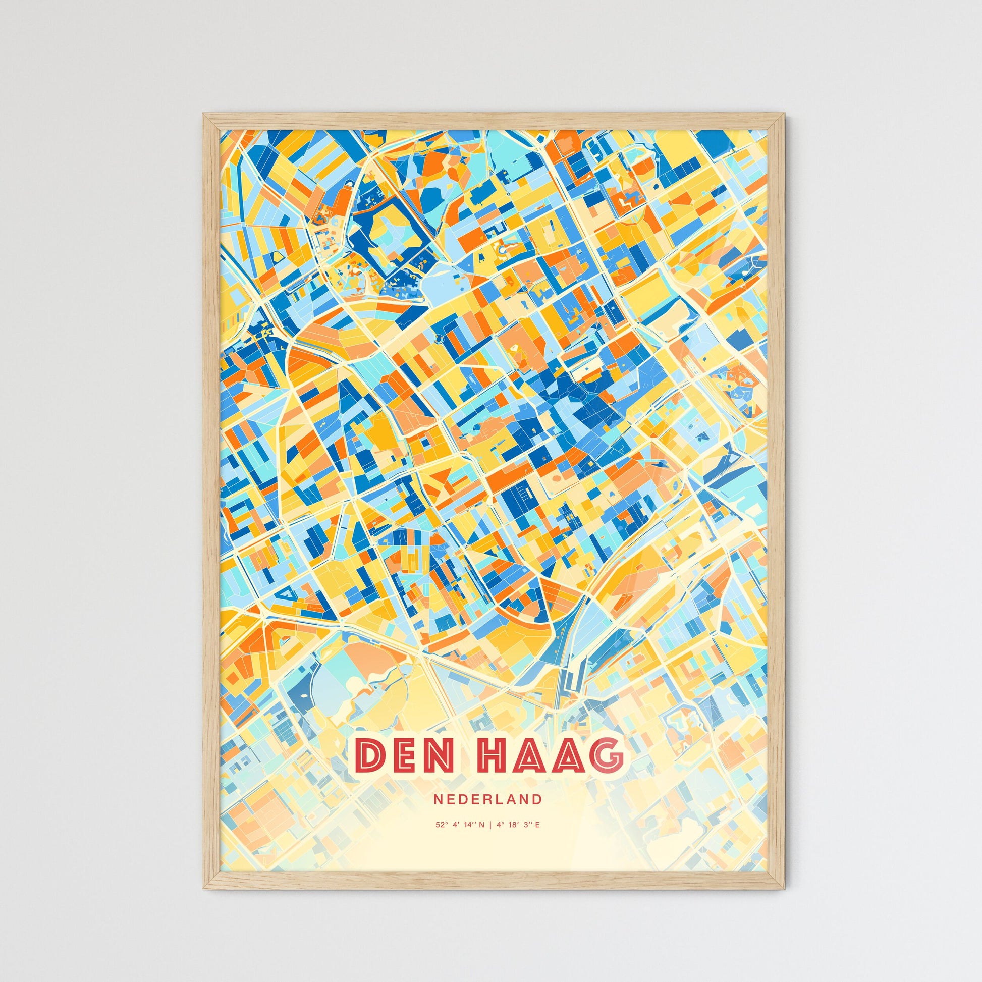 Colorful The Hague Netherlands Fine Art Map Blue Orange