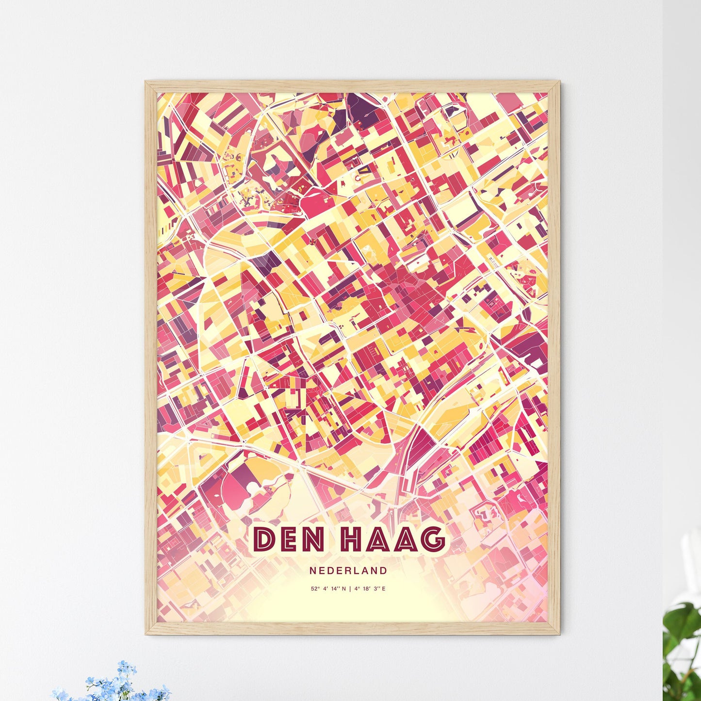 Colorful THE HAGUE NETHERLANDS Fine Art Map Hot Red