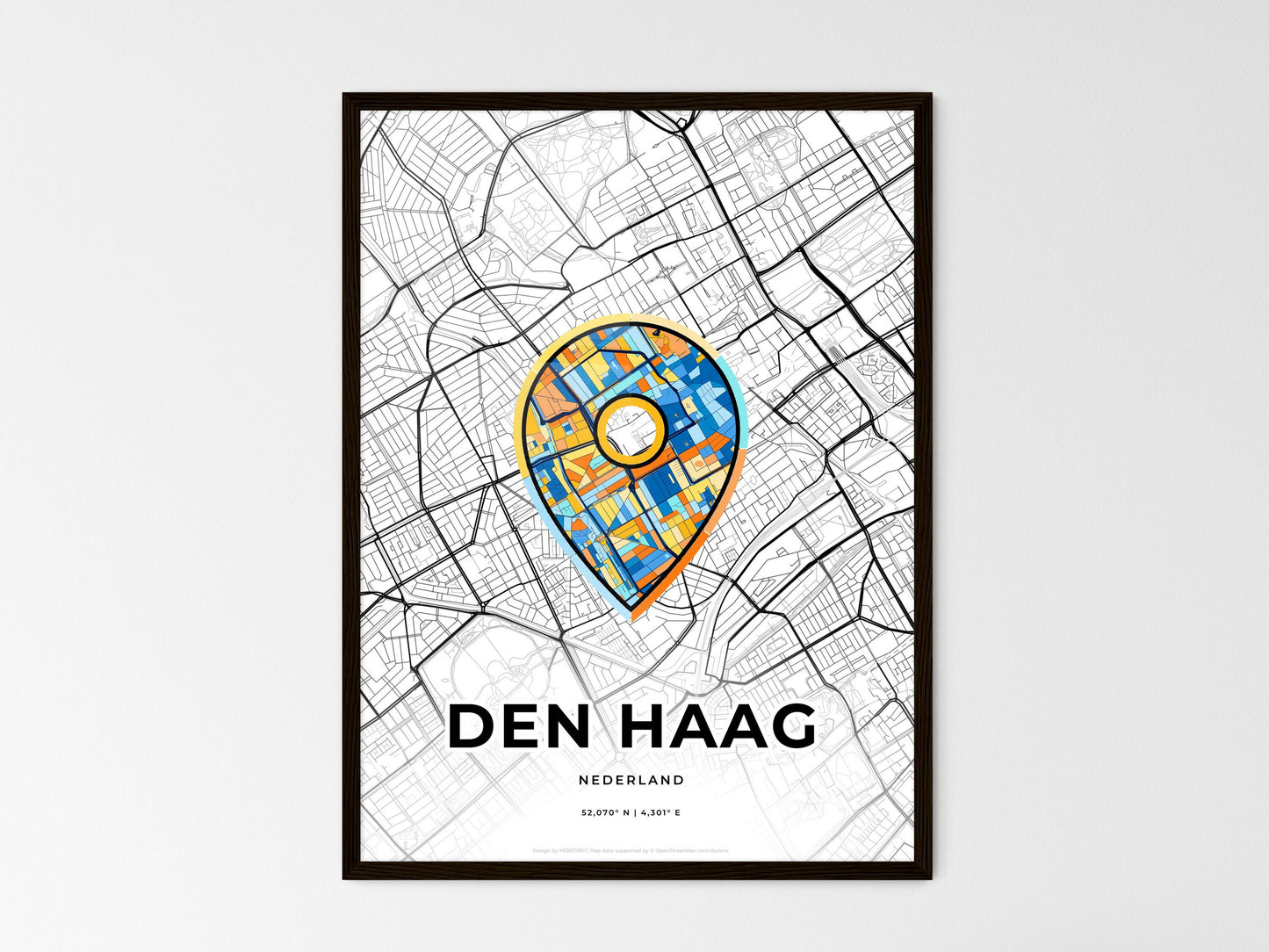 The Hague Netherlands wedding art map with pointer icon