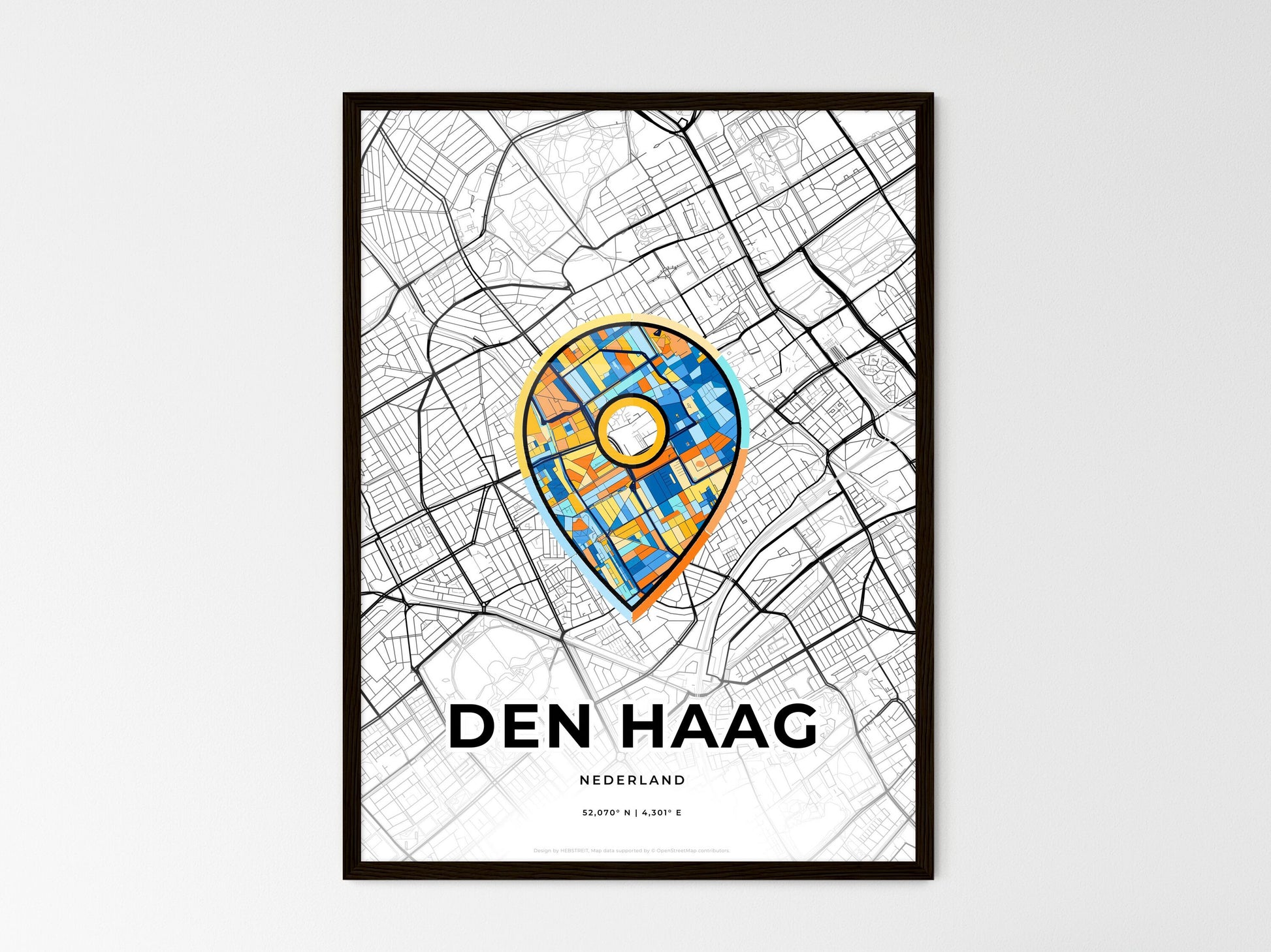 The Hague Netherlands wedding art map with pointer icon