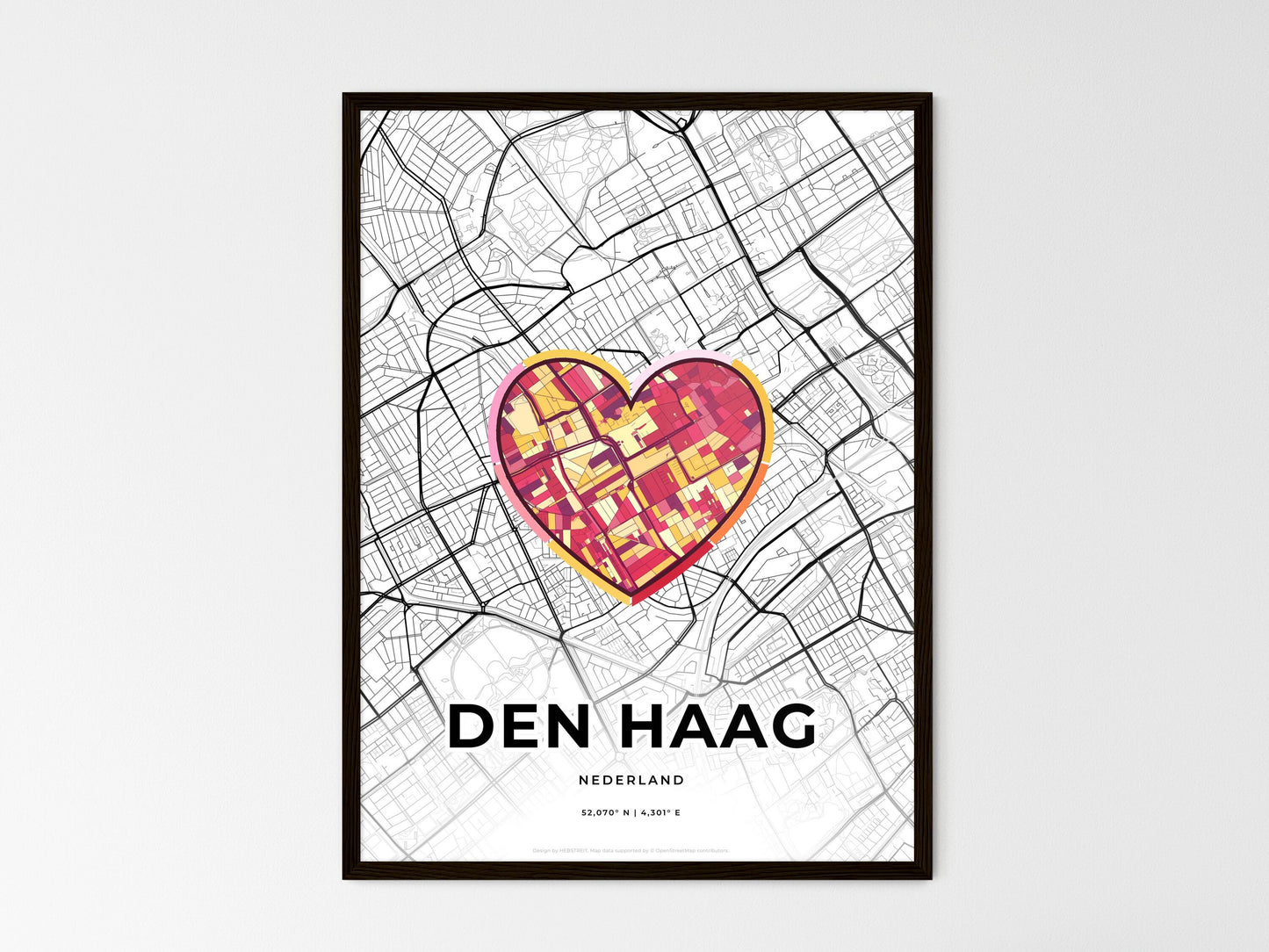 The Hague Netherlands wedding art map with heart icon