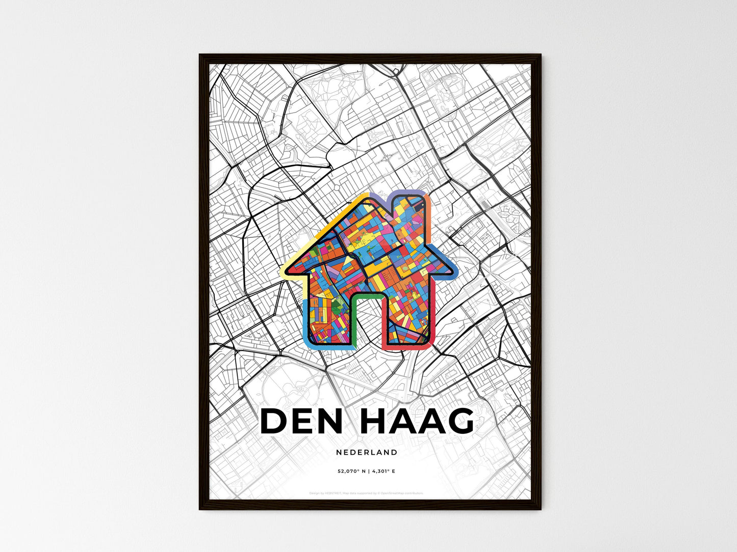 The Hague Netherlands wedding art map with home icon