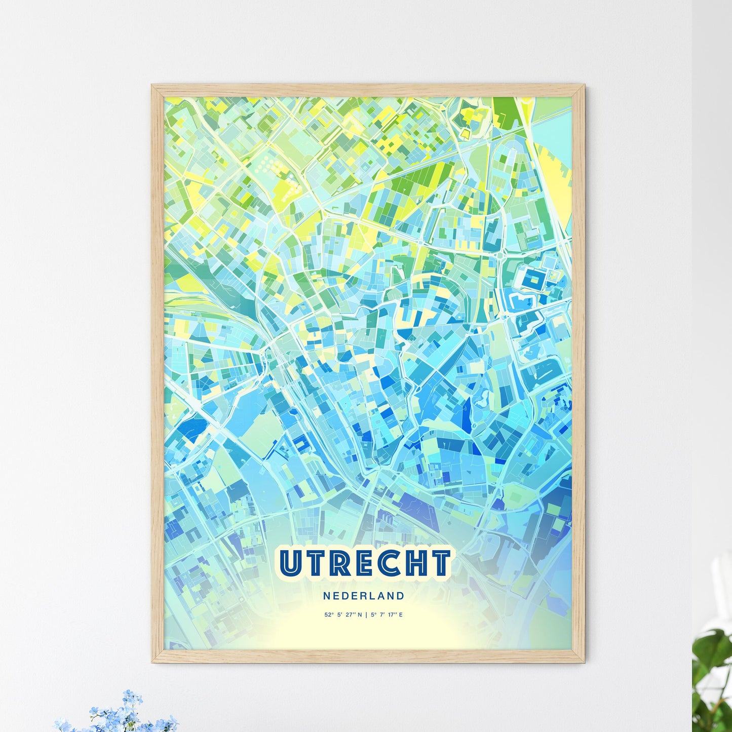 Colorful UTRECHT NETHERLANDS Fine Art Map Cool Blue