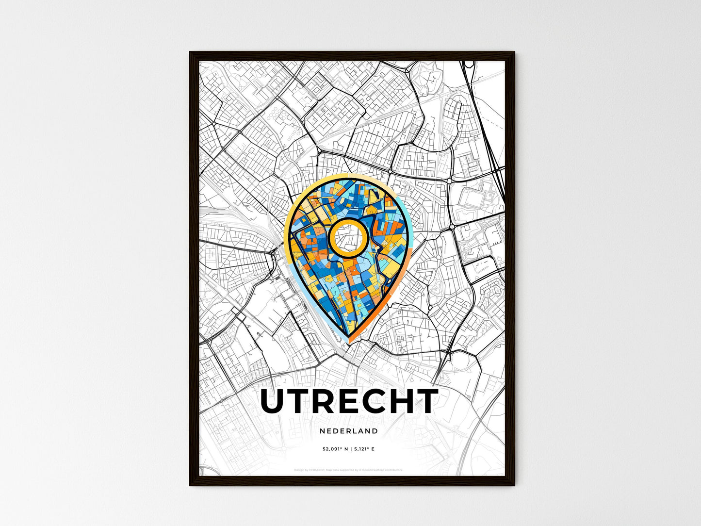 Utrecht Netherlands wedding art map with pointer icon