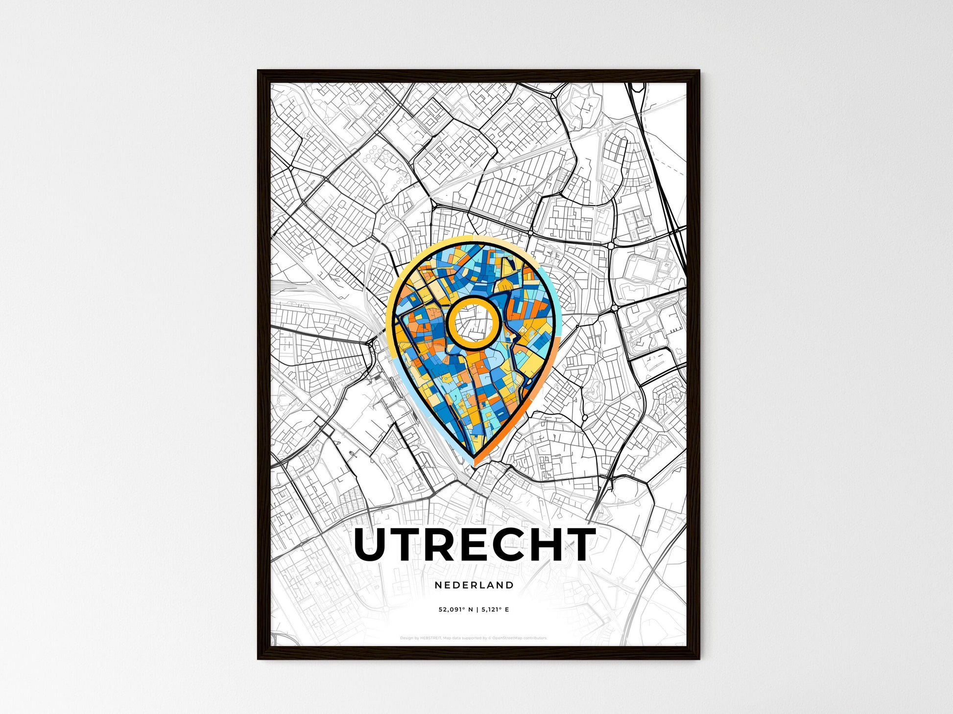 Utrecht Netherlands wedding art map with pointer icon