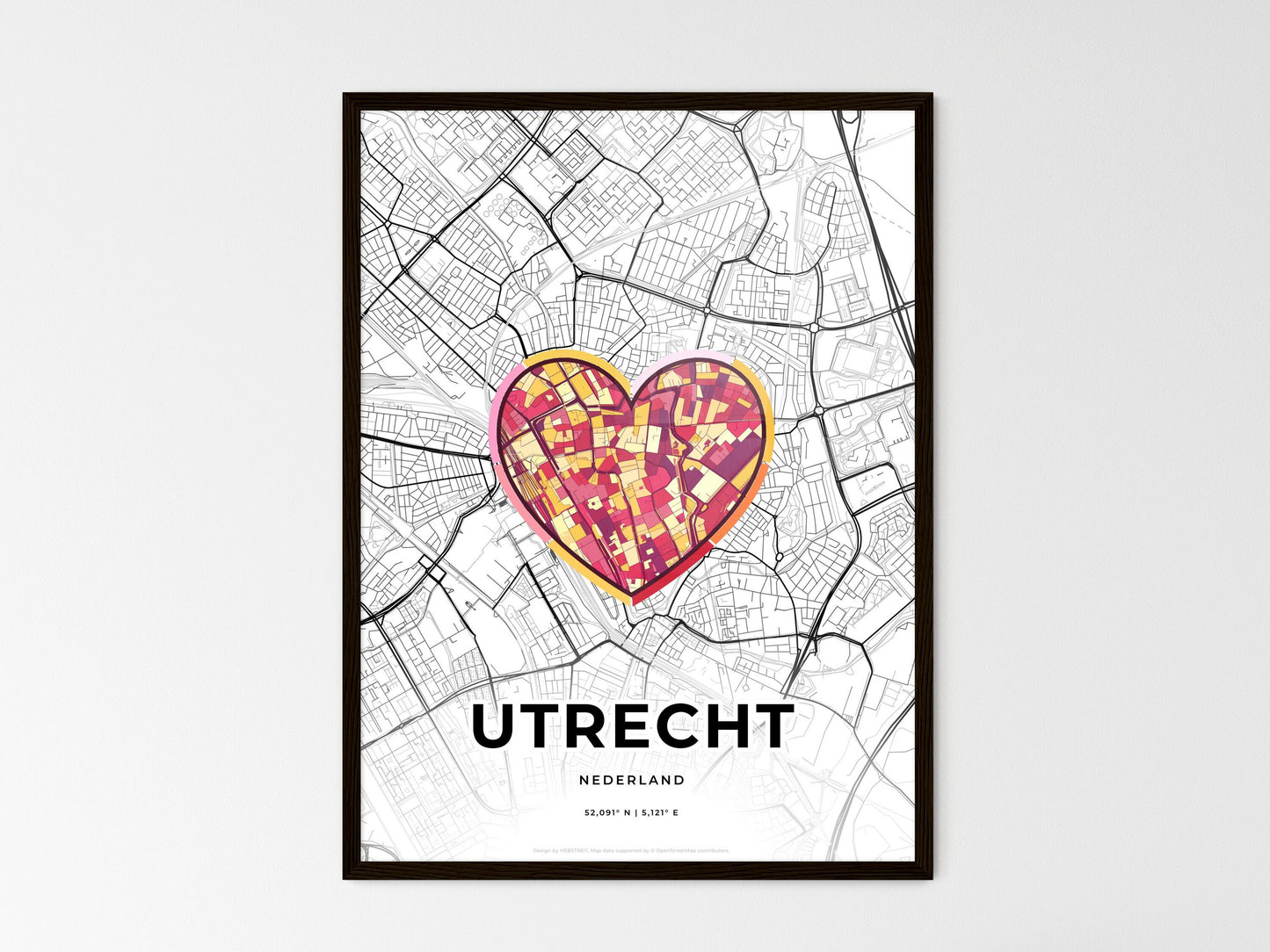 Utrecht Netherlands wedding art map with heart icon