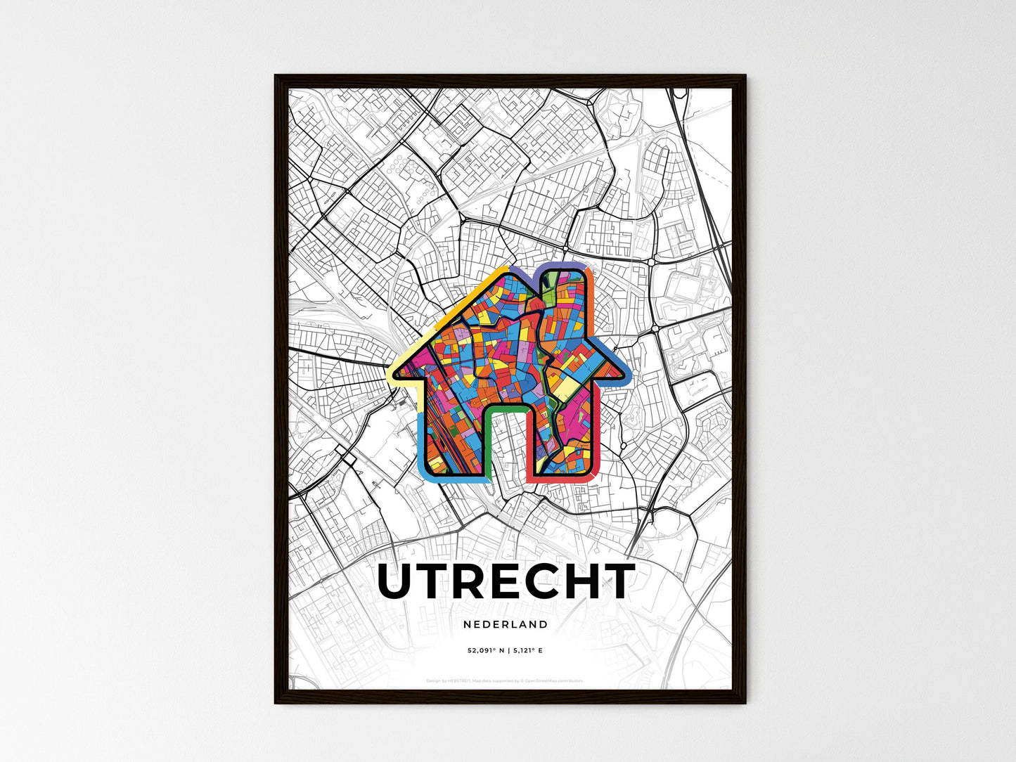 Utrecht Netherlands wedding art map with home icon