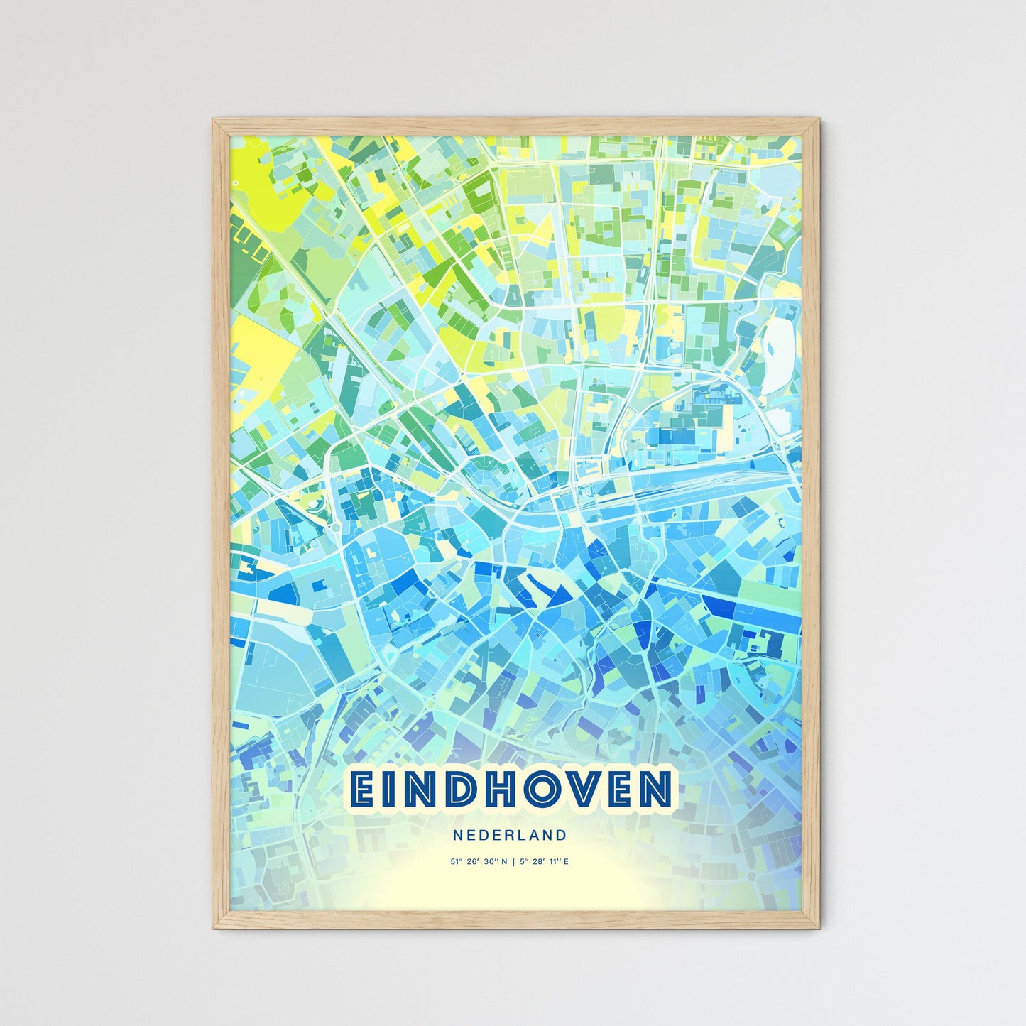 Colorful EINDHOVEN NETHERLANDS Fine Art Map Cool Blue