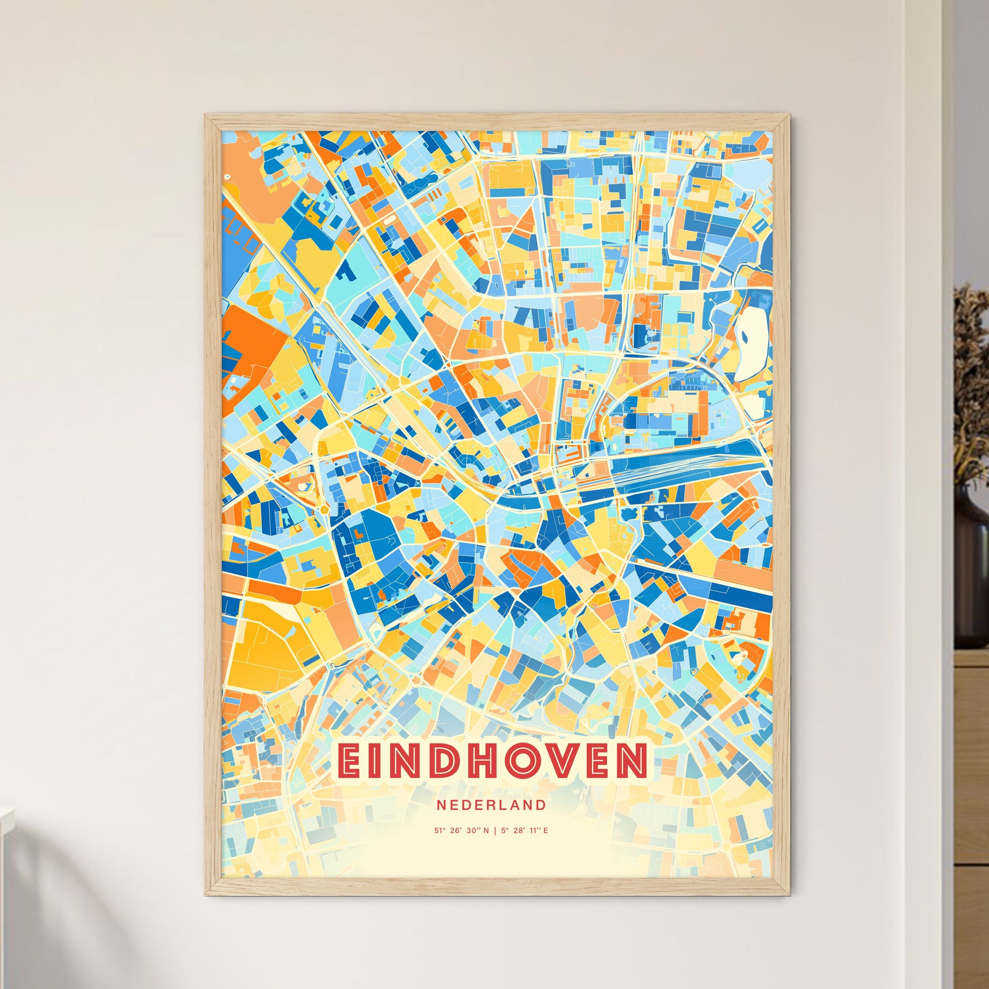 Colorful Eindhoven Netherlands Fine Art Map Blue Orange