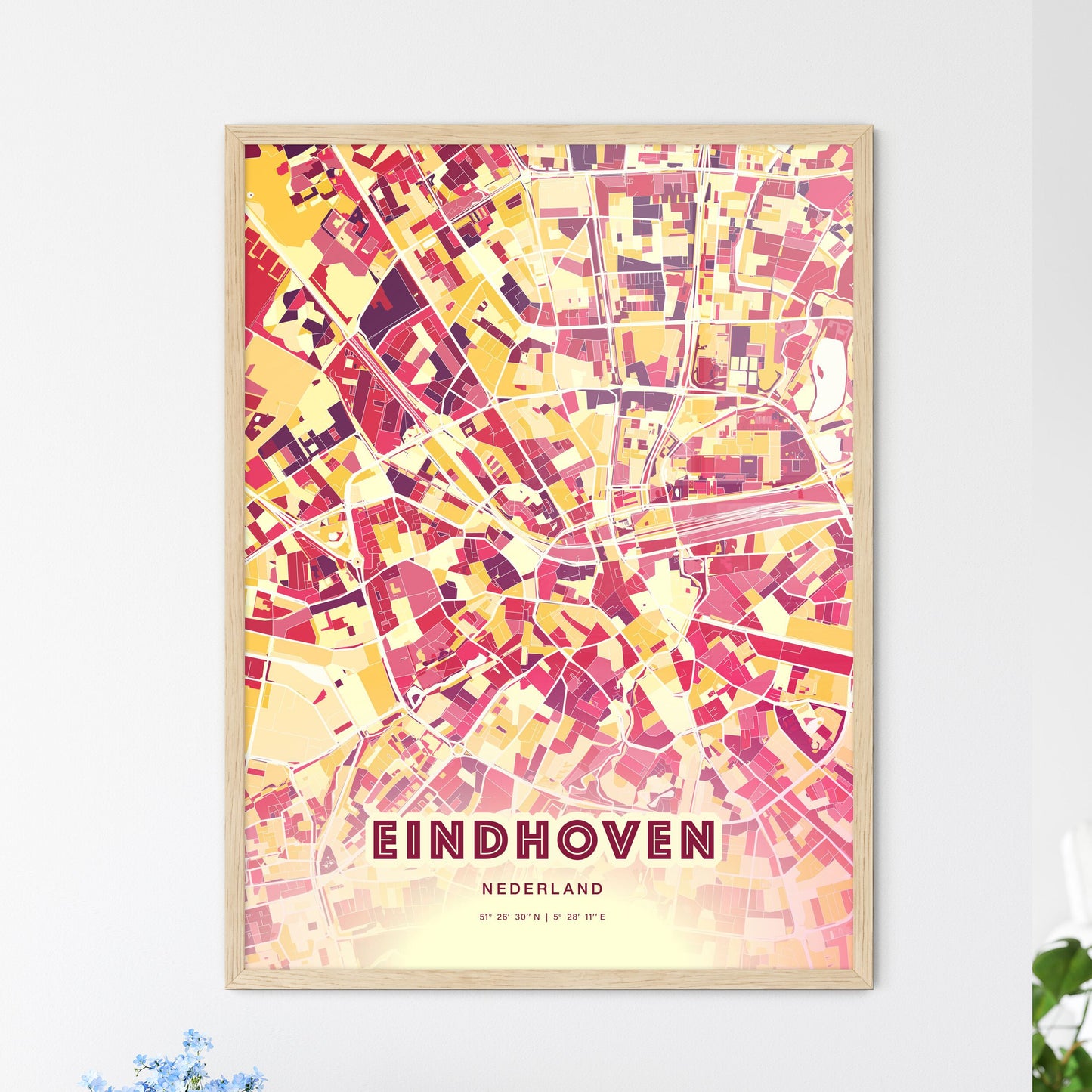 Colorful EINDHOVEN NETHERLANDS Fine Art Map Hot Red