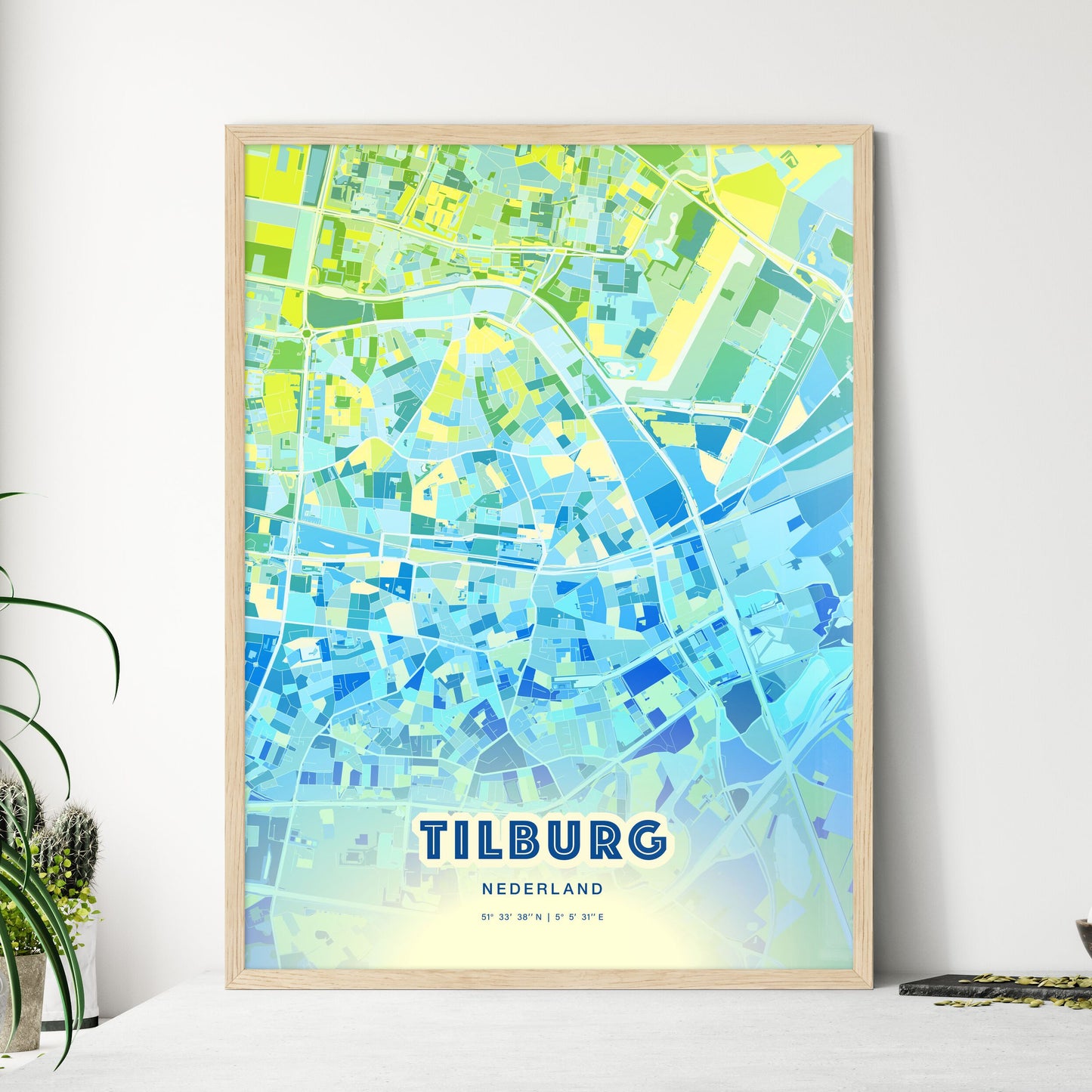 Colorful TILBURG NETHERLANDS Fine Art Map Cool Blue