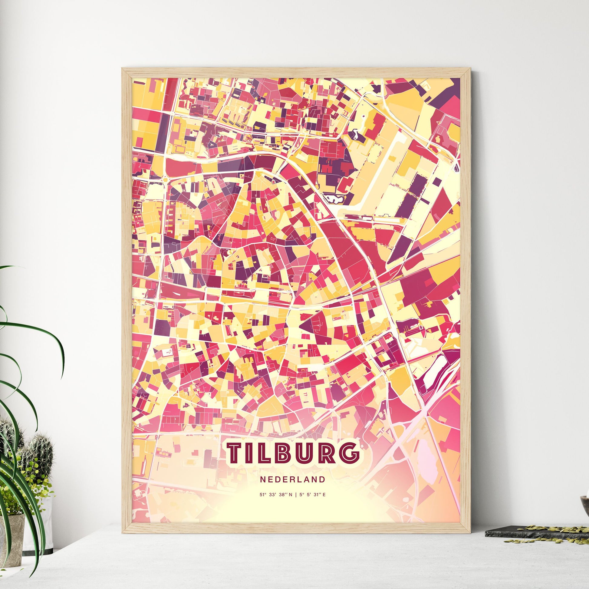 Colorful TILBURG NETHERLANDS Fine Art Map Hot Red