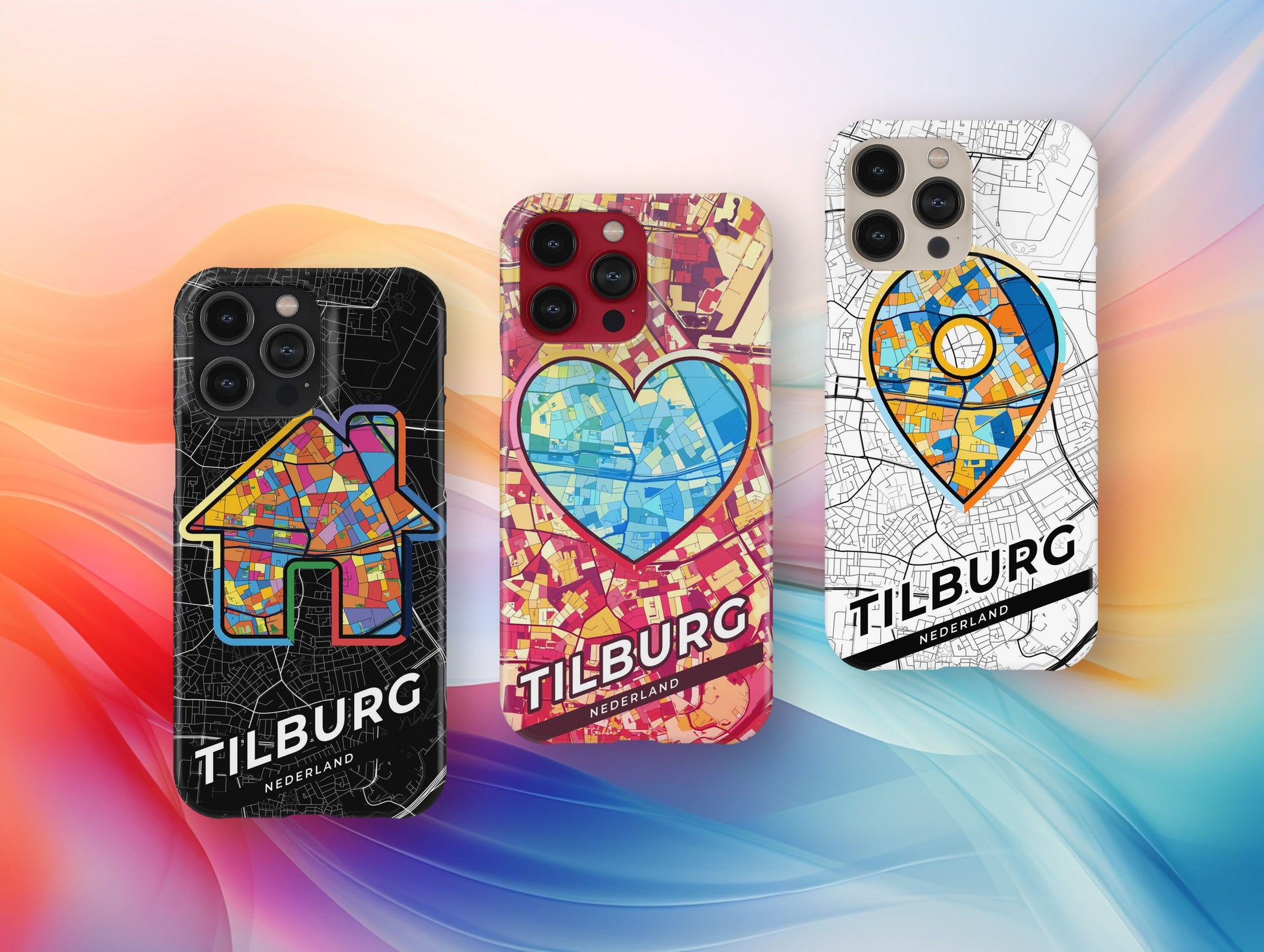 Tilburg Netherlands slim phone case with colorful icon. Birthday, wedding or housewarming gift. Couple match cases.