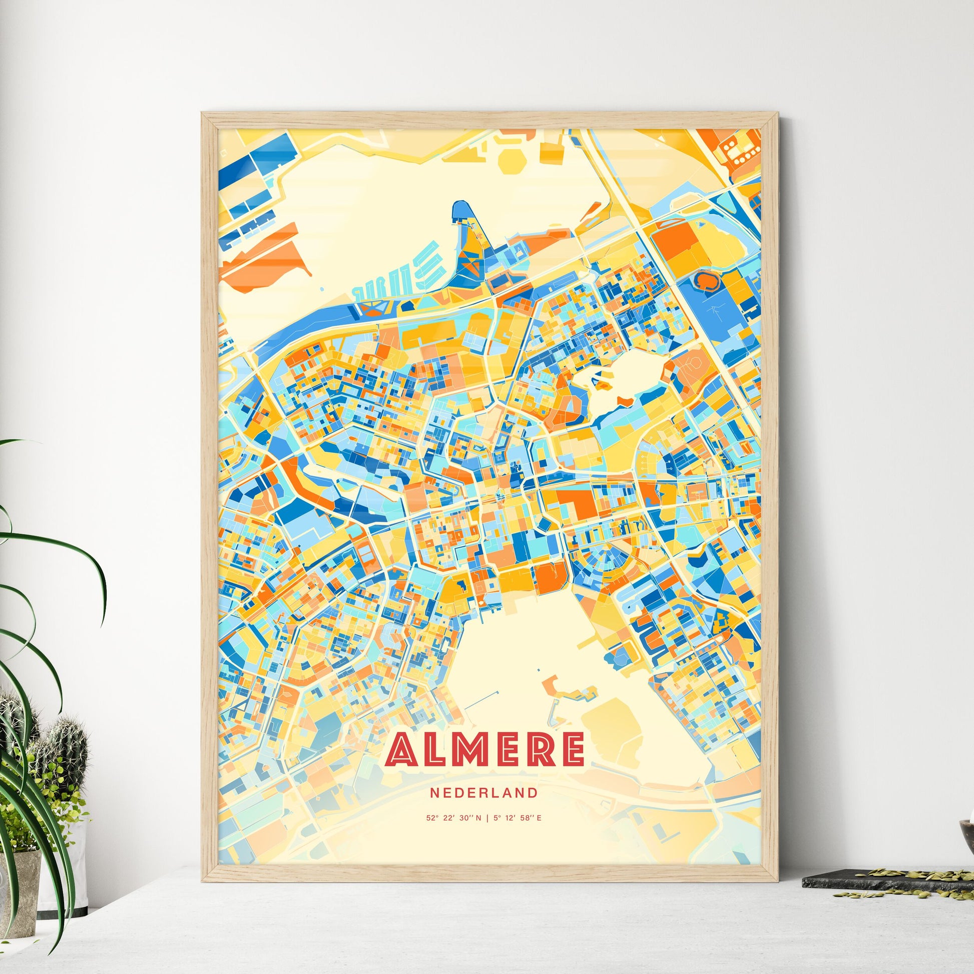 Colorful ALMERE NETHERLANDS Fine Art Map Blue Orange