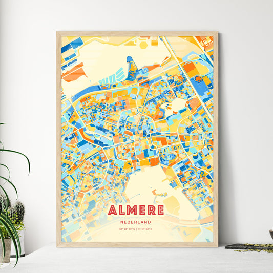 Colorful Almere Netherlands Fine Art Map Blue Orange