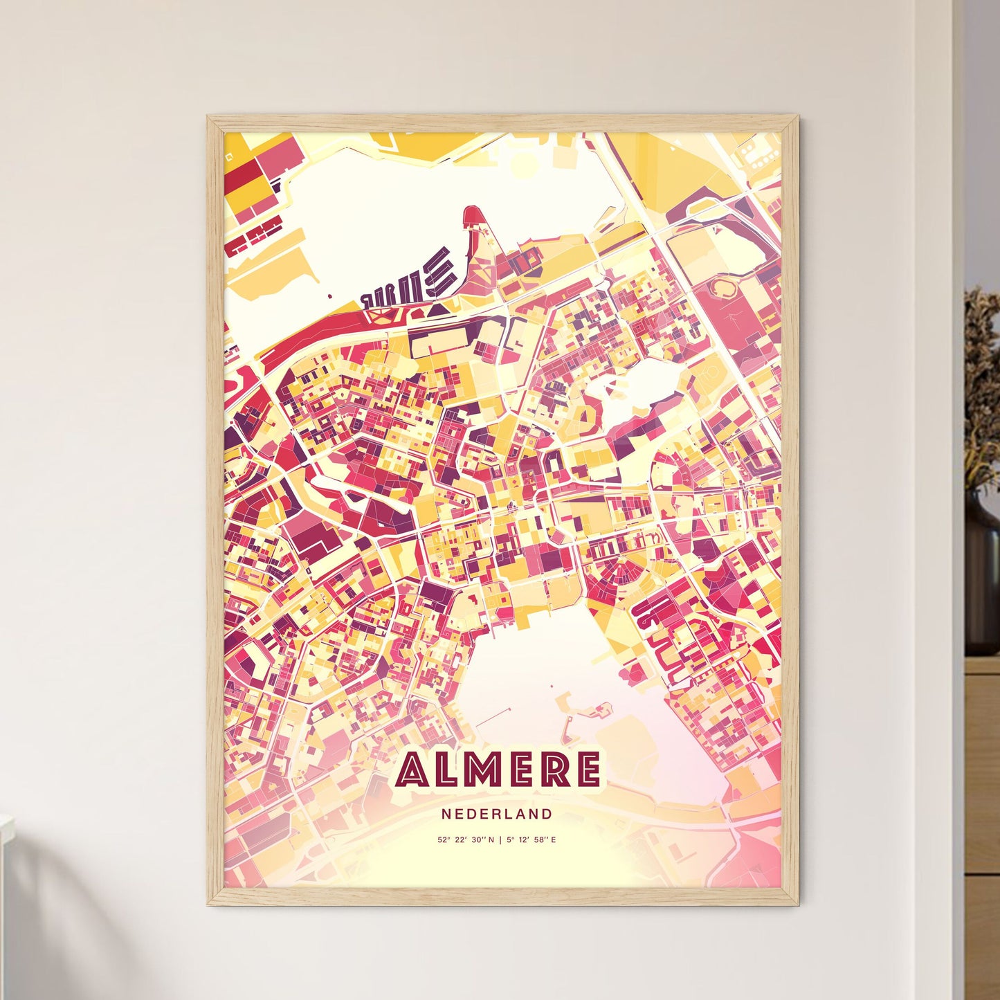 Colorful ALMERE NETHERLANDS Fine Art Map Hot Red