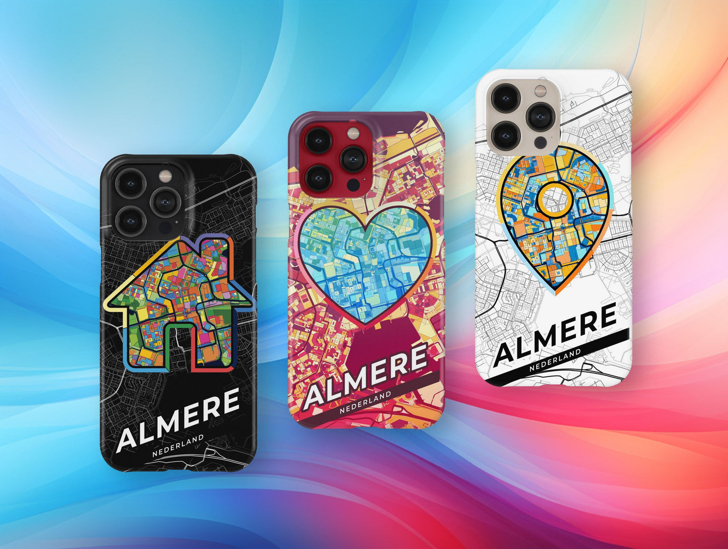 Almere Netherlands slim phone case with colorful icon. Birthday, wedding or housewarming gift. Couple match cases.