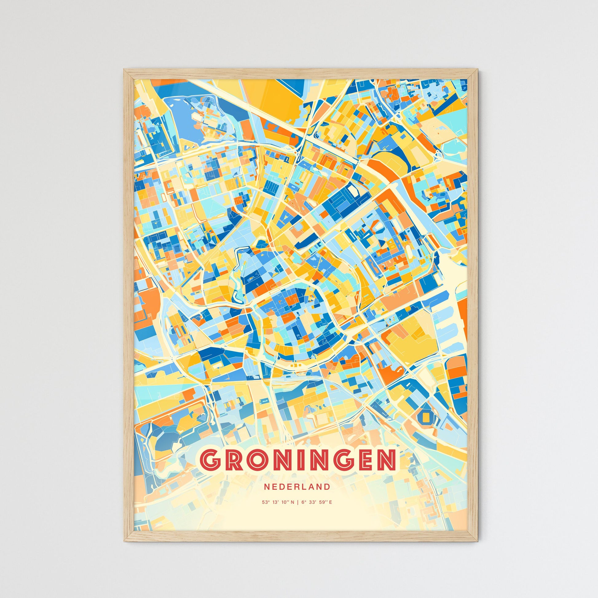 Colorful GRONINGEN NETHERLANDS Fine Art Map Blue Orange