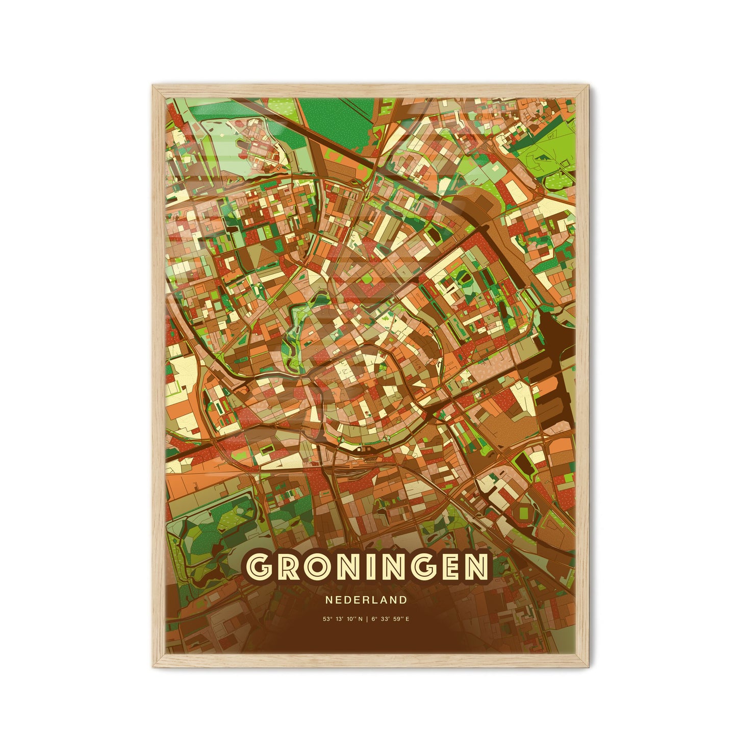 Colorful GRONINGEN NETHERLANDS Fine Art Map Farmhouse