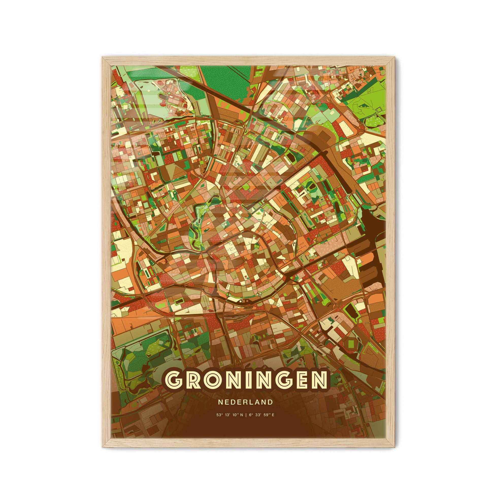 Colorful GRONINGEN NETHERLANDS Fine Art Map Farmhouse