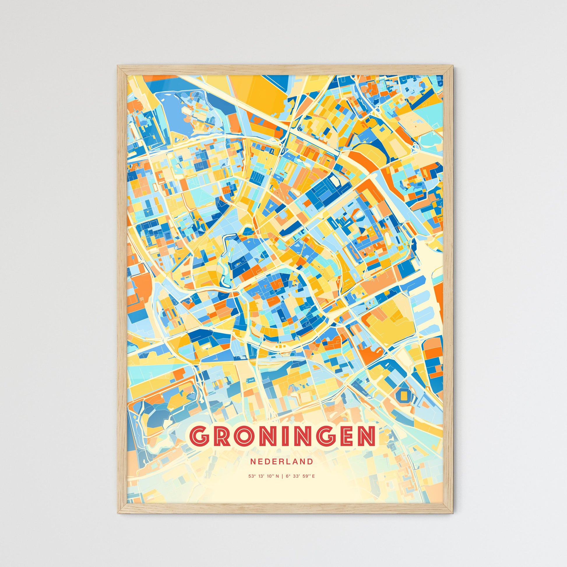 Colorful Groningen Netherlands Fine Art Map Blue Orange