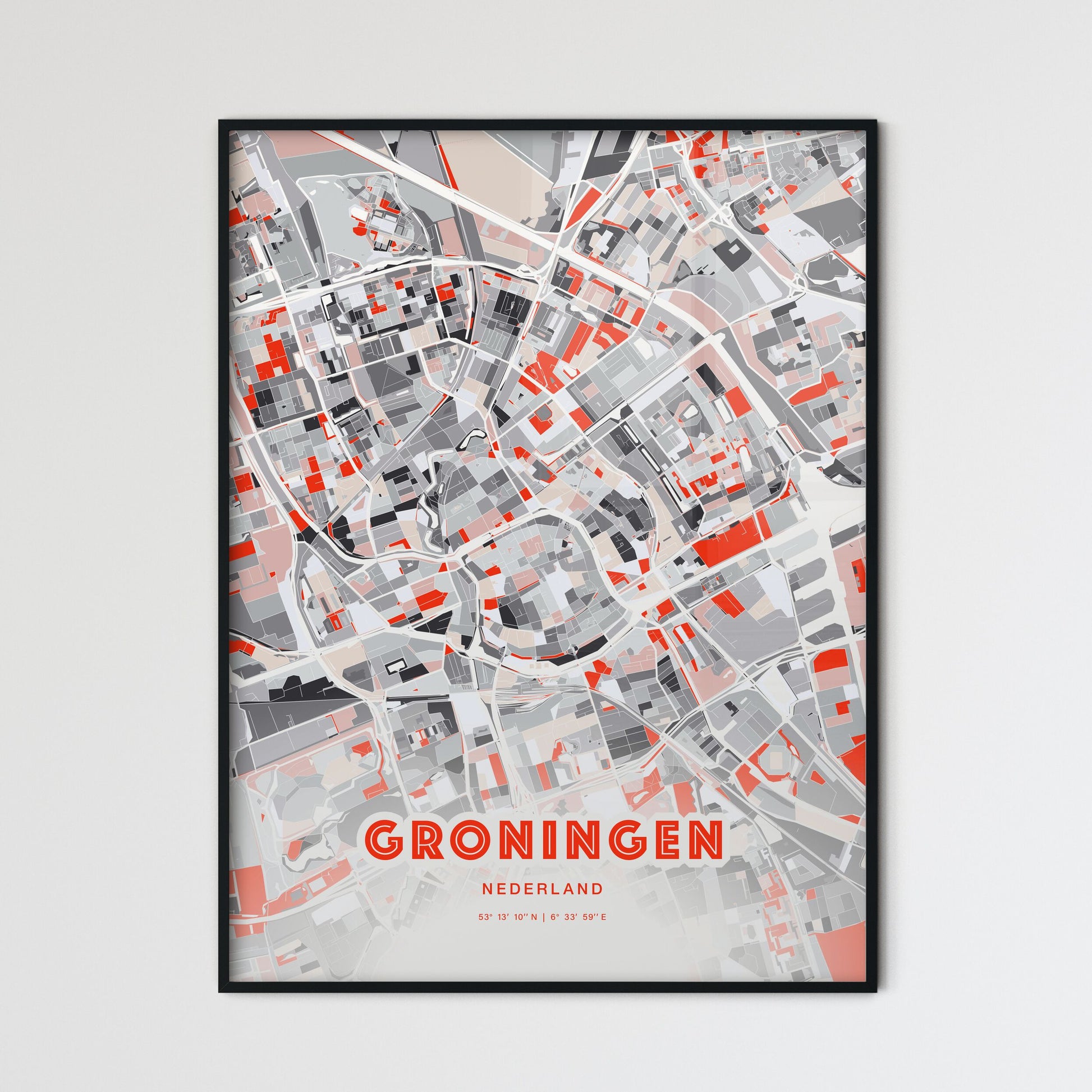 Colorful GRONINGEN NETHERLANDS Fine Art Map Modern