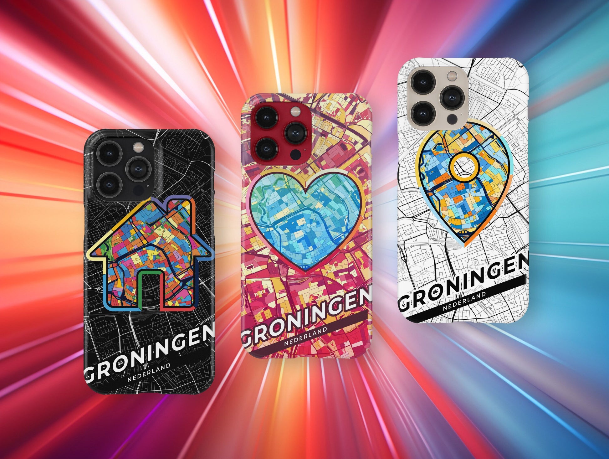 Groningen Netherlands slim phone case with colorful icon. Birthday, wedding or housewarming gift. Couple match cases.