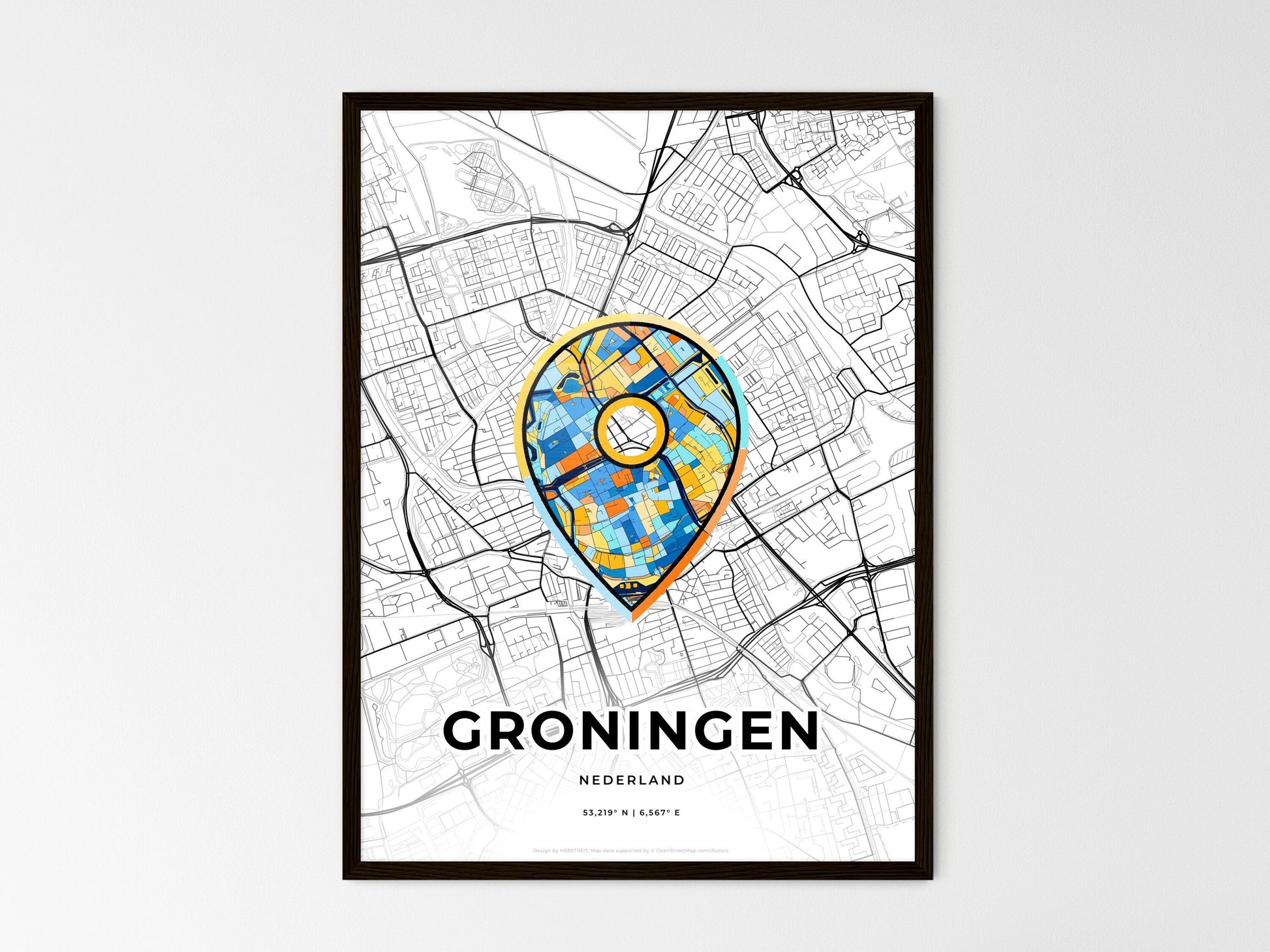 Groningen Netherlands wedding art map with pointer icon