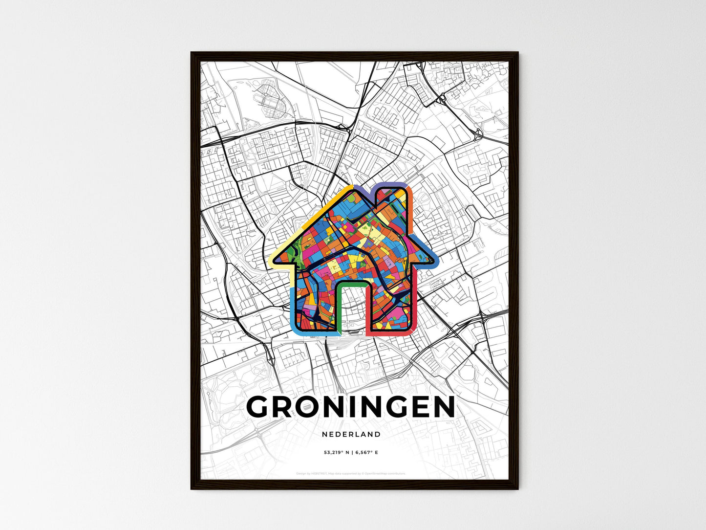 Groningen Netherlands wedding art map with home icon
